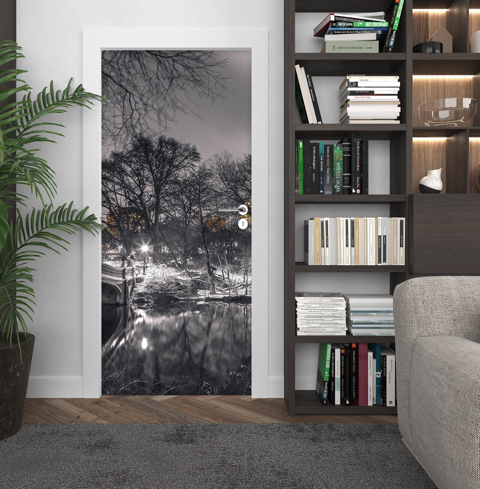 3D Black Grey Bridge Grove 106133 Assaf Frank Door Mural