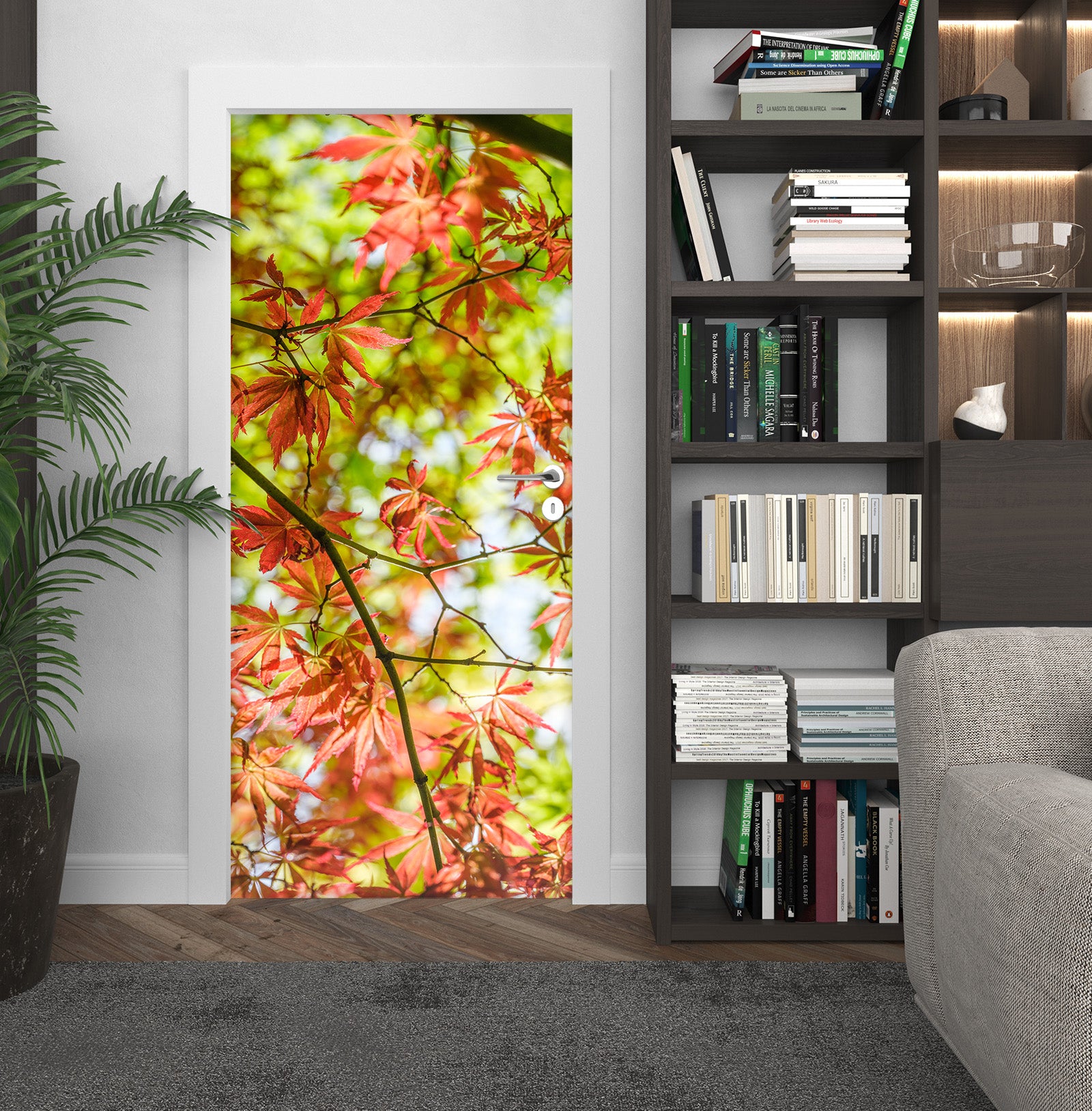 3D Red Maple Leaf 5166 Assaf Frank Door Mural