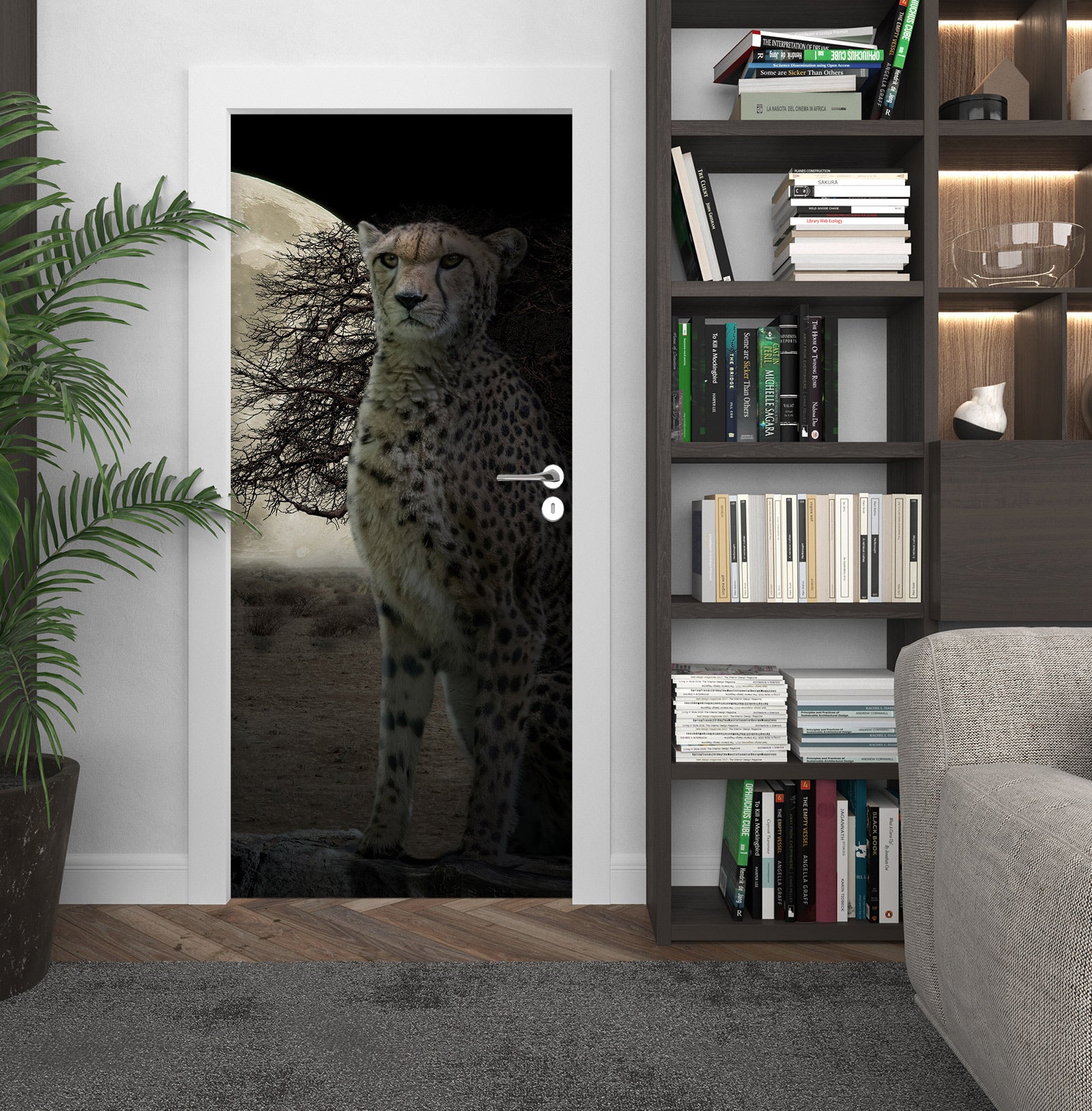 3D Black Grey Leopard 10825 Beth Sheridan Door Mural