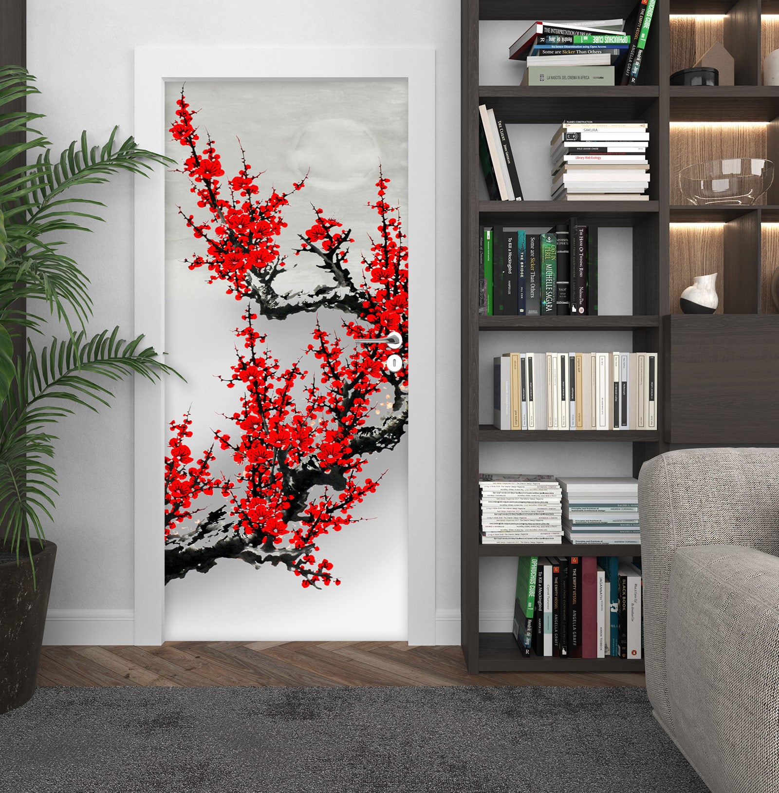 3D Red Flower Tree 246 Door Mural