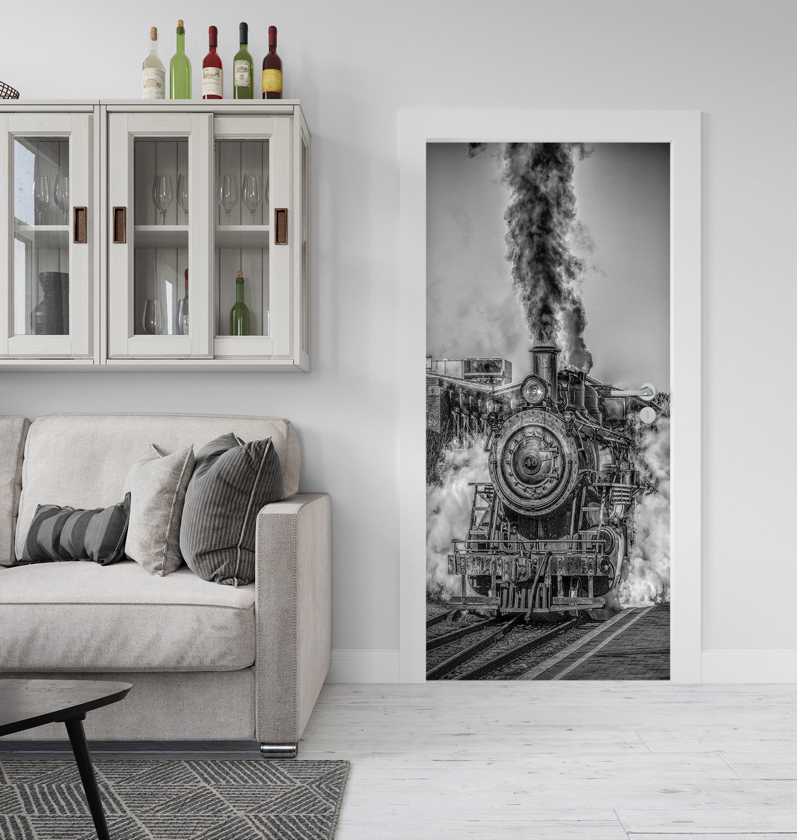 3D Black Train Smoke 098 Door Mural