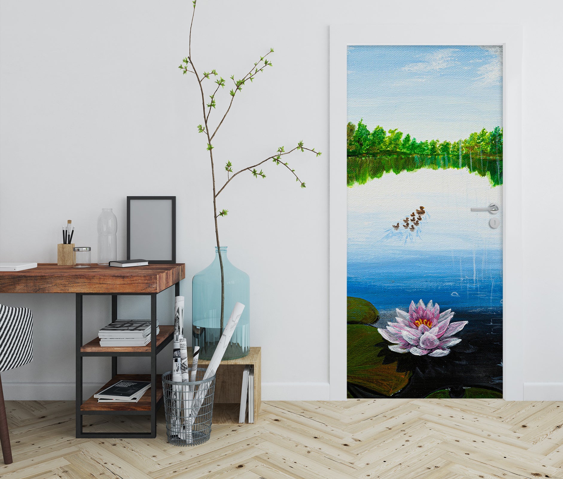 3D Lake Lotus Forest 9437 Marina Zotova Door Mural