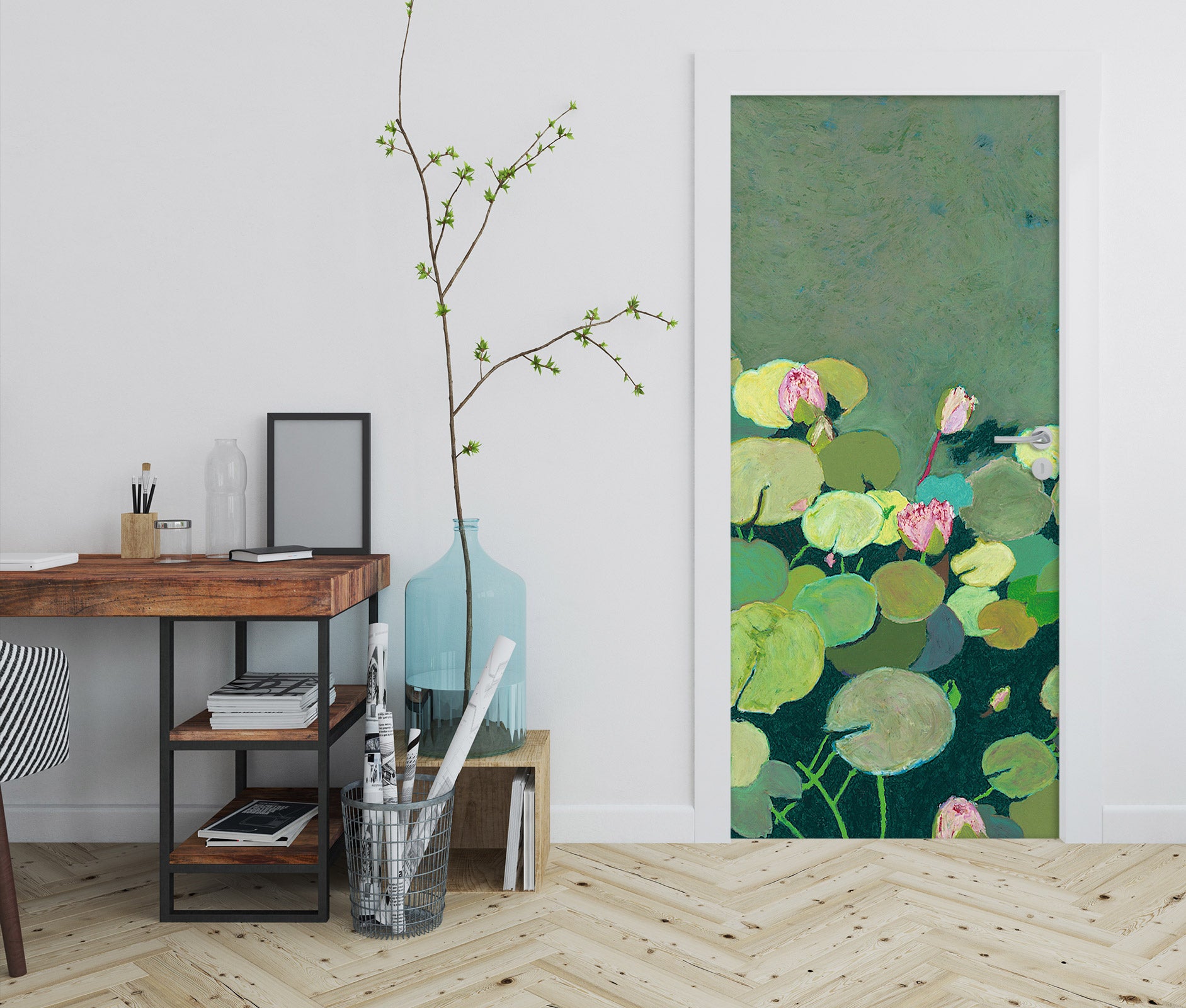 3D Pink Lotus Leaf Pool 93221 Allan P. Friedlander Door Mural