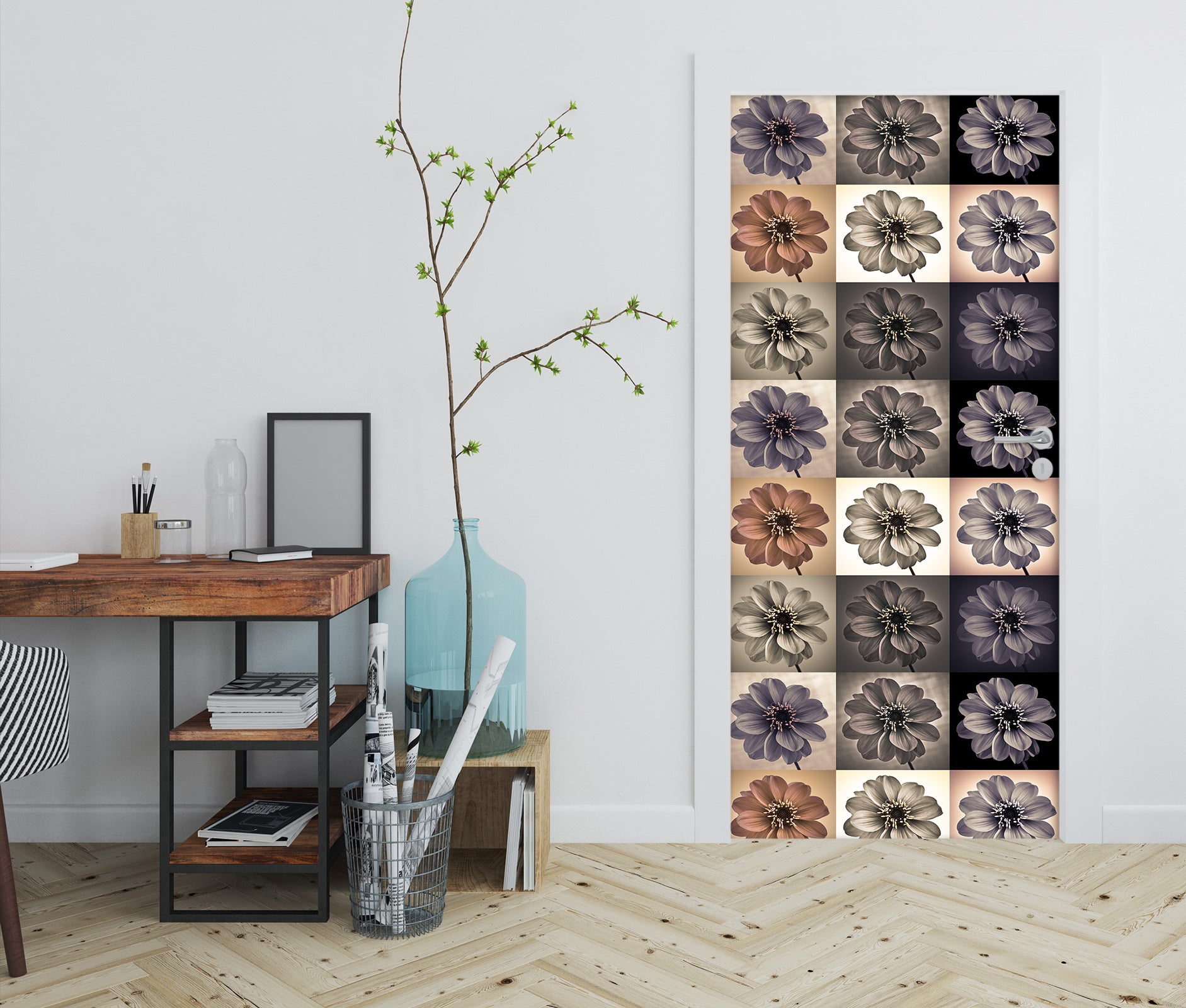 3D Plaid Flower Pattern 106224 Assaf Frank Door Mural