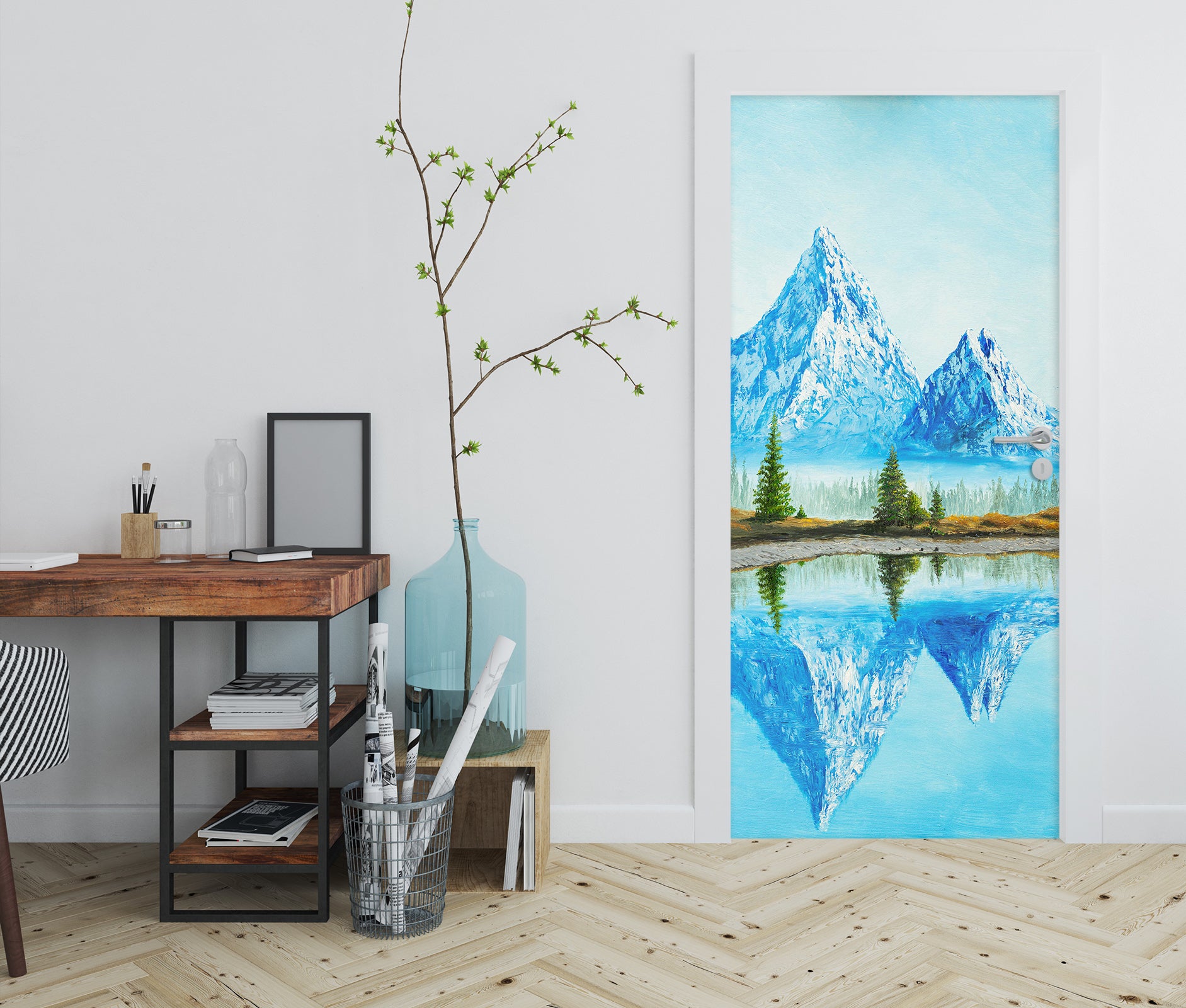 3D Snow Mountain Lake Shadow 9443 Marina Zotova Door Mural