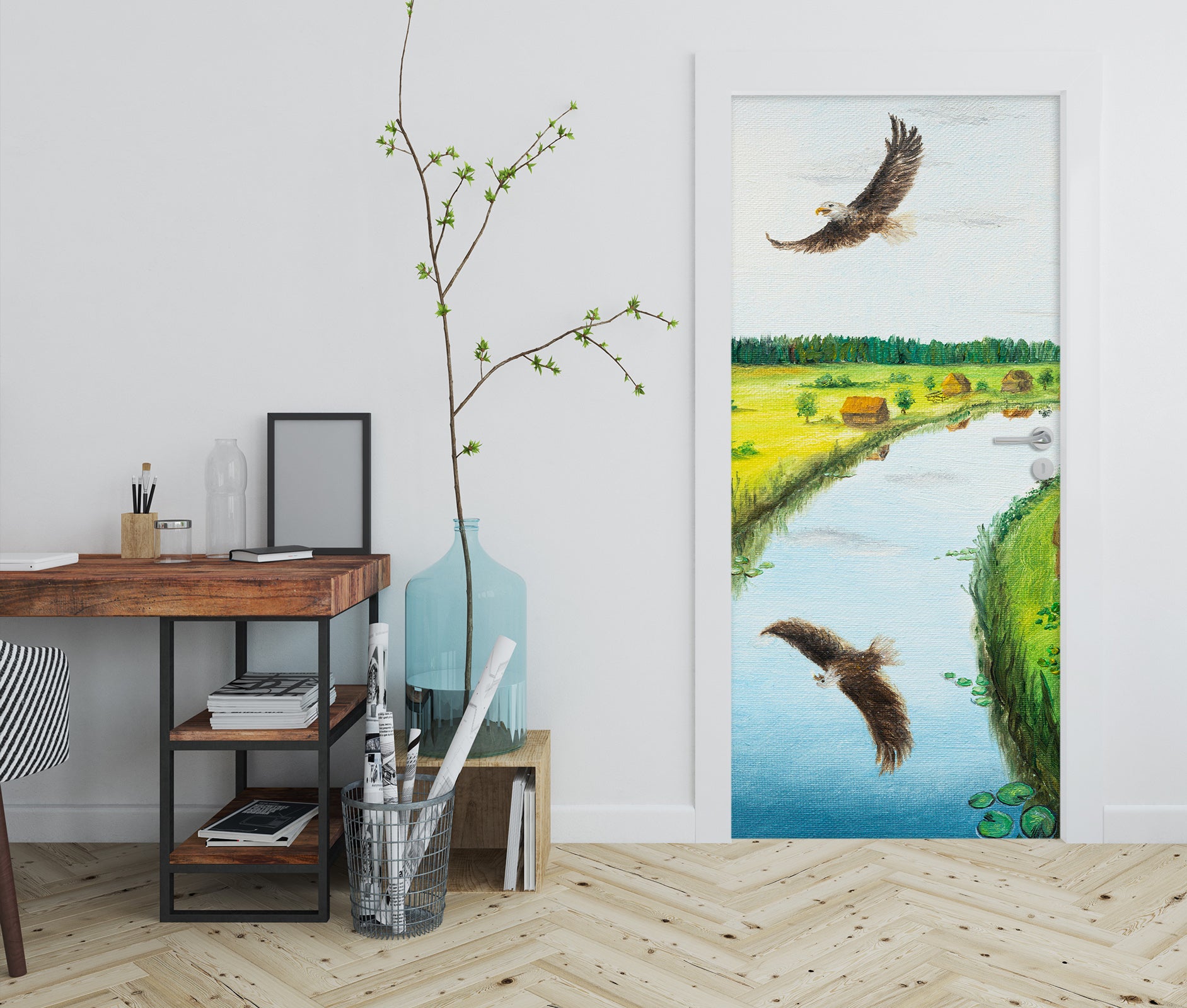 3D River Eagle 9428 Marina Zotova Door Mural