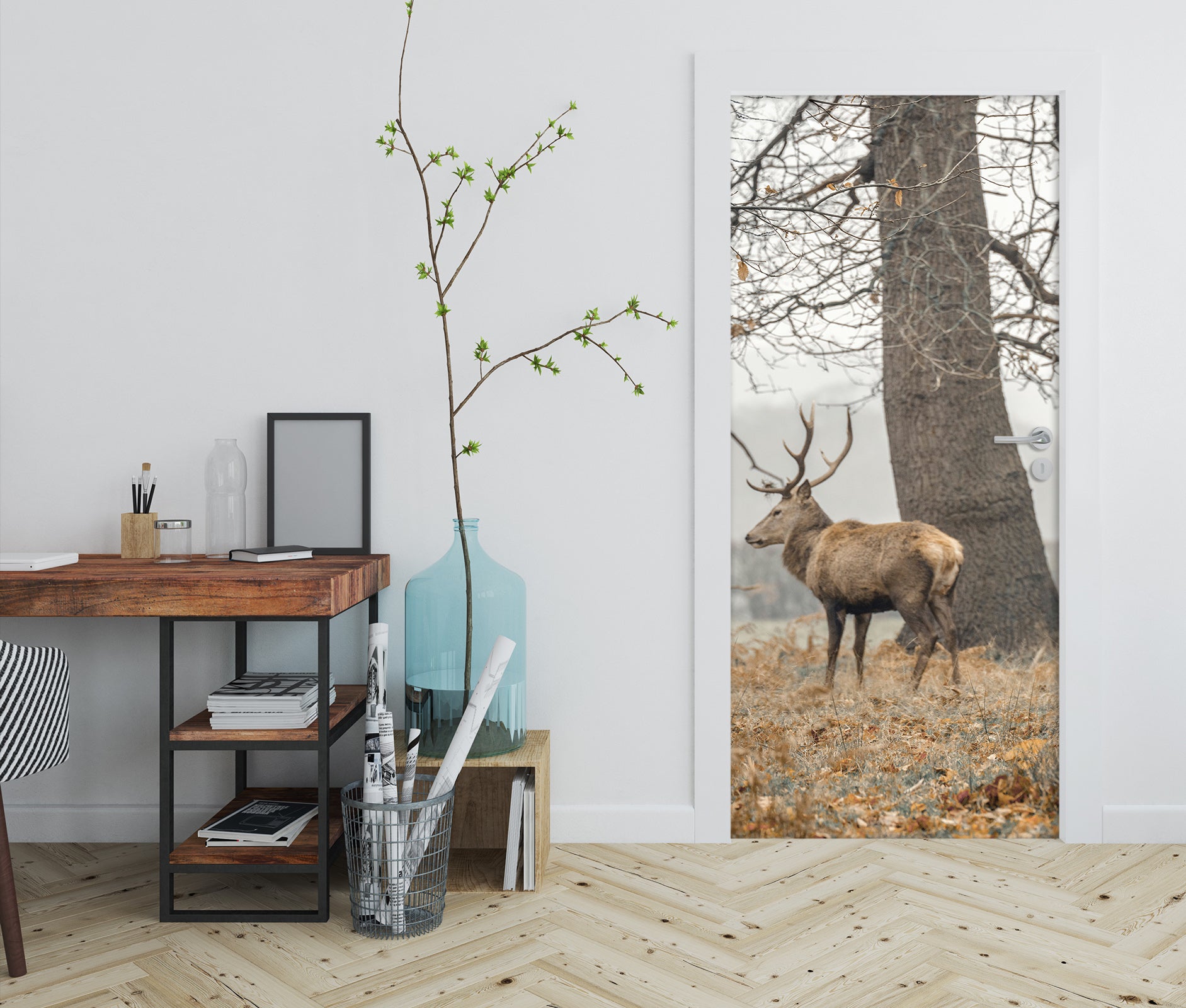 3D Tree Grass Deer 106193 Assaf Frank Door Mural