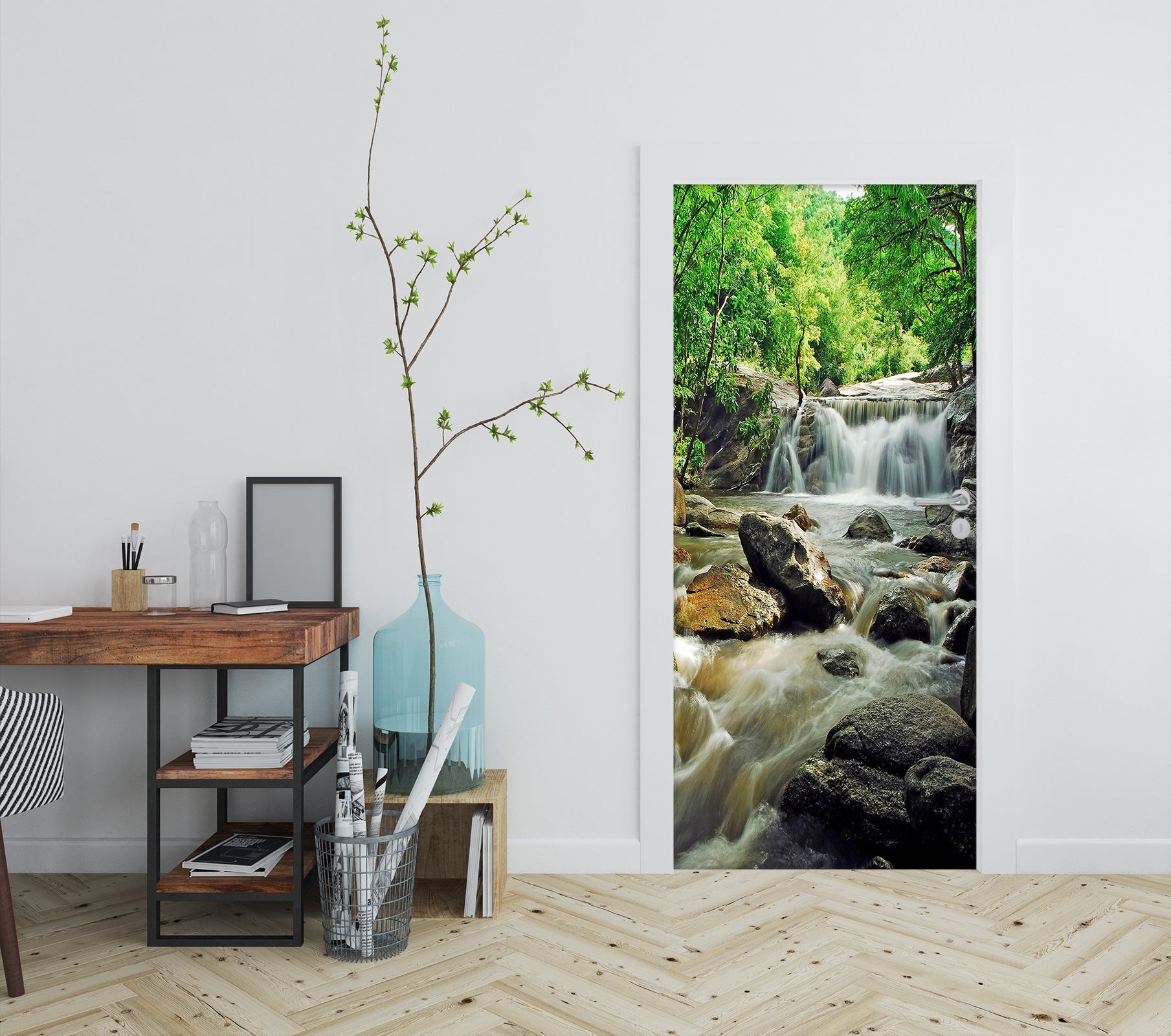 3D Stone River Tree 006 Door Mural