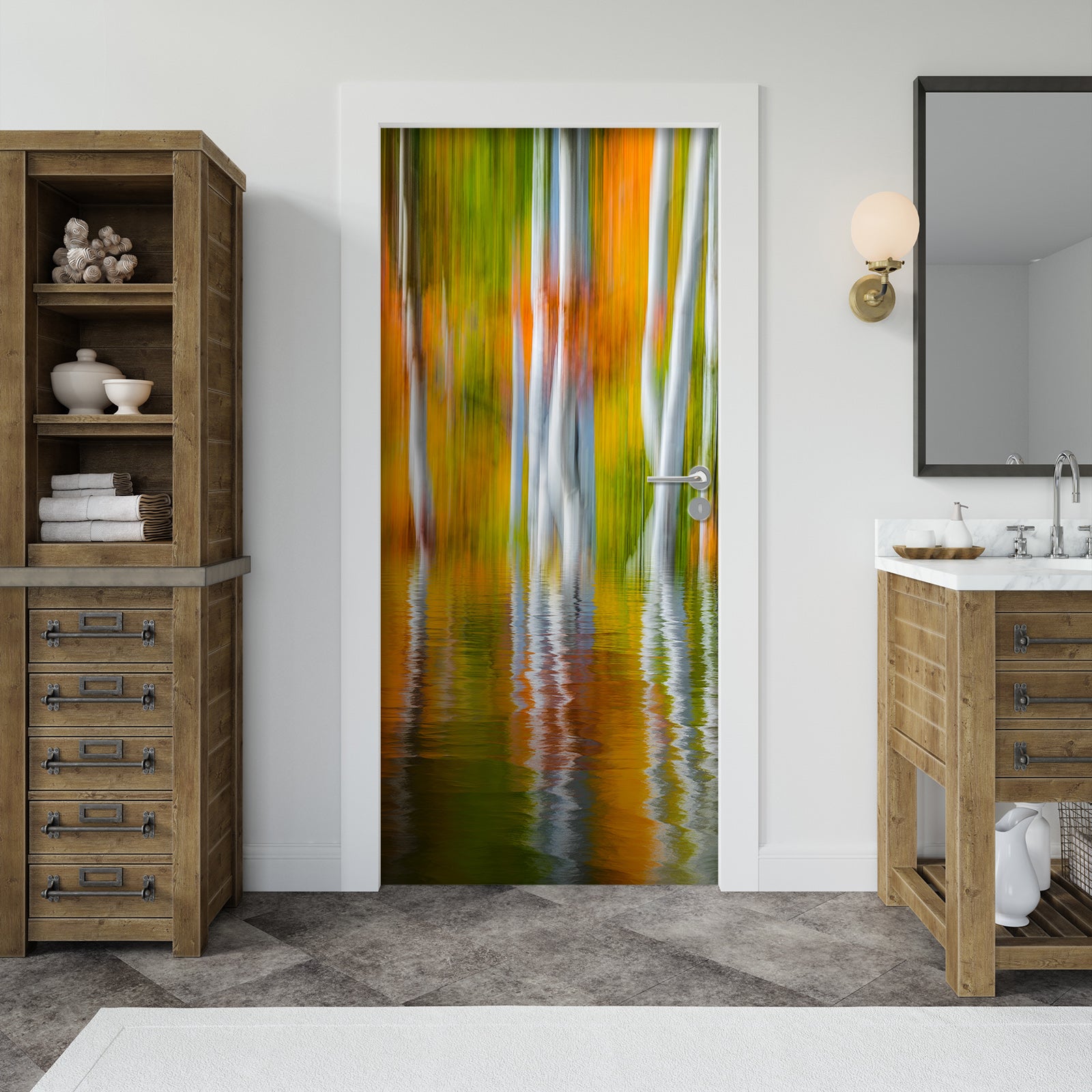 3D Orange Reflection Trunk 12029 Marco Carmassi Door Mural