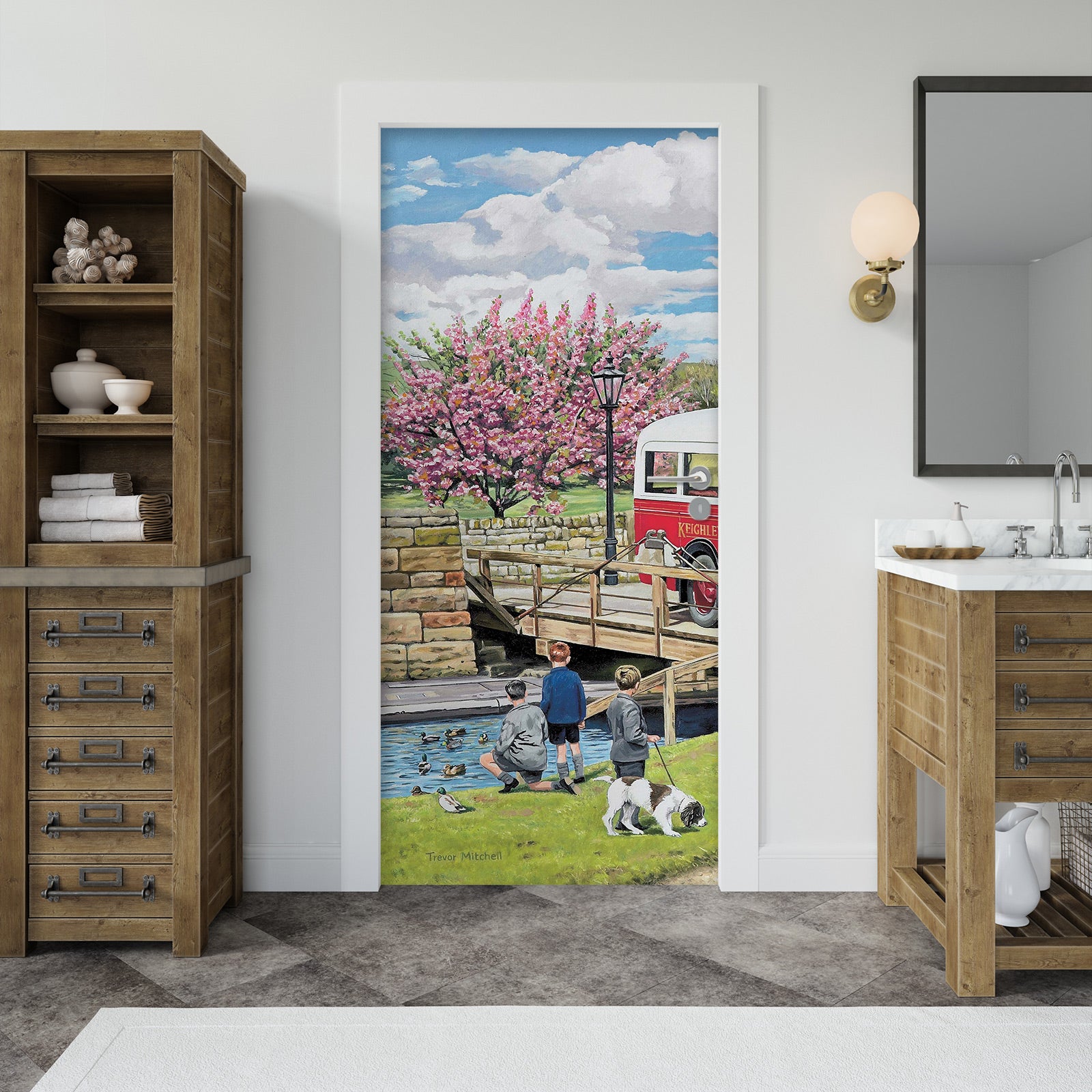 3D River Grassland Child Puppy 103162 Trevor Mitchell Door Mural