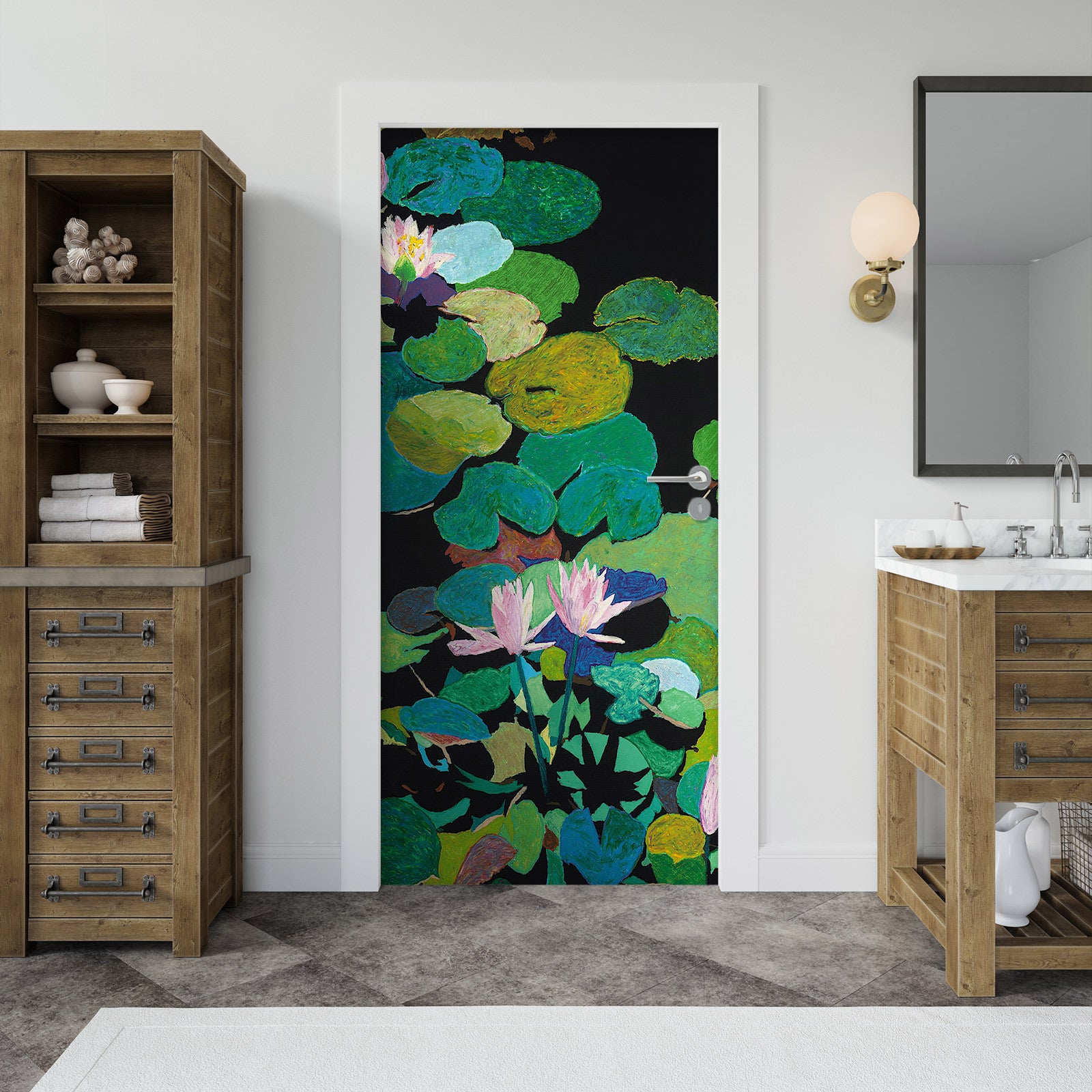 3D Pink Lotus Leaf Pool Painting 93222 Allan P. Friedlander Door Mural