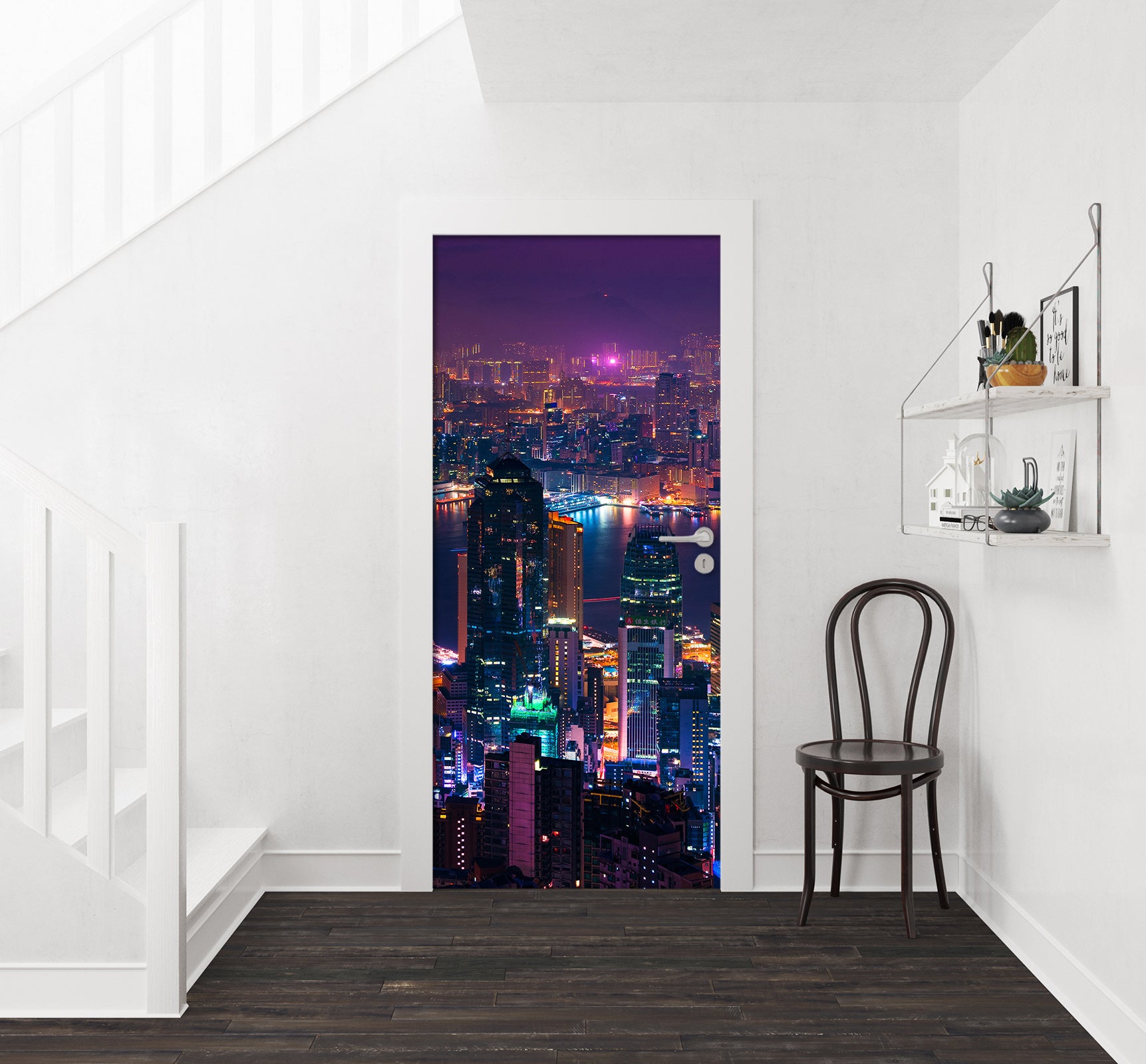 C3D Building Colorful Lights Night 119111 Marco Carmassi Door Mural
