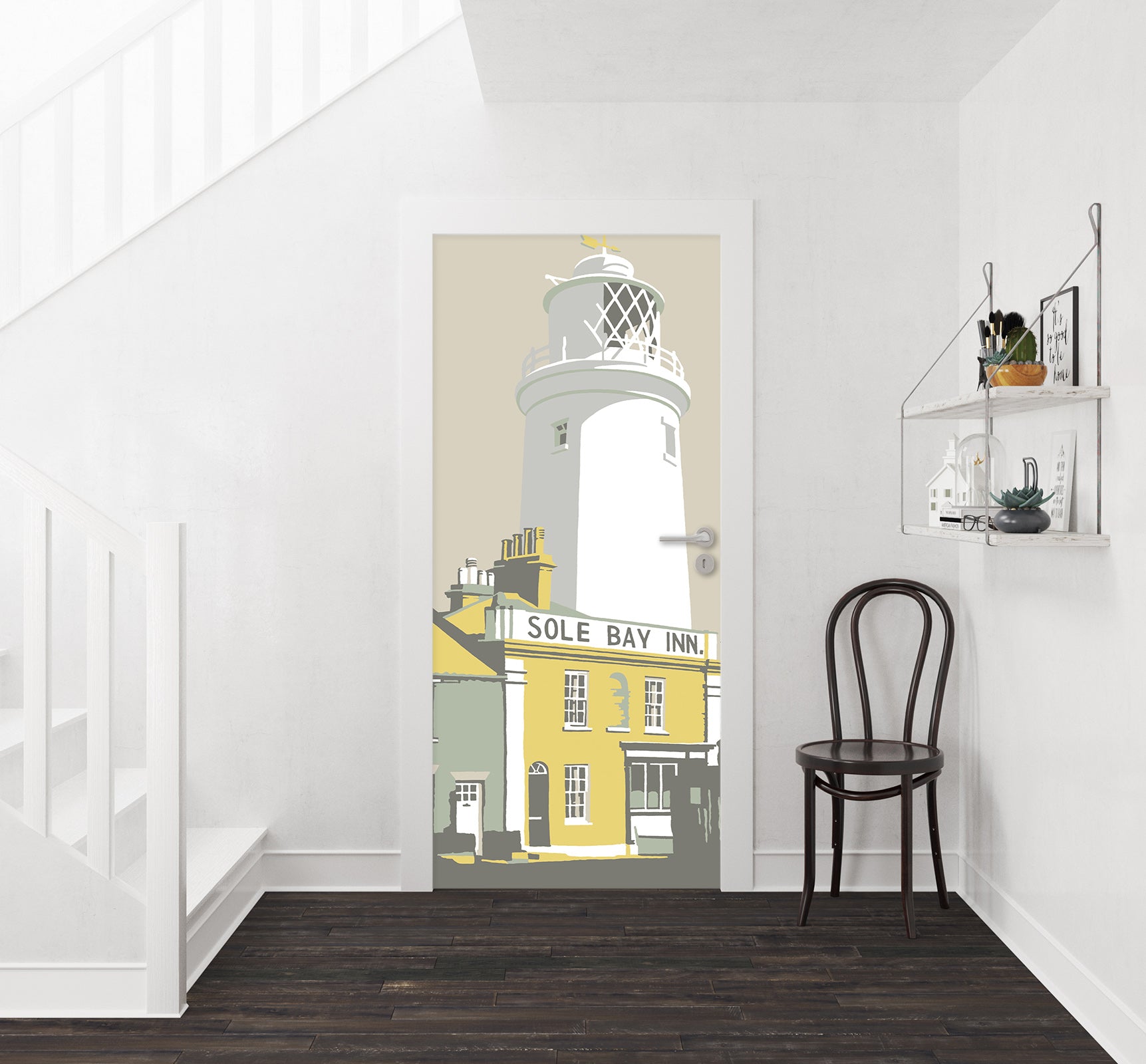 3D Yellow Building White Lighthouse 9271 Steve Read Door Mural