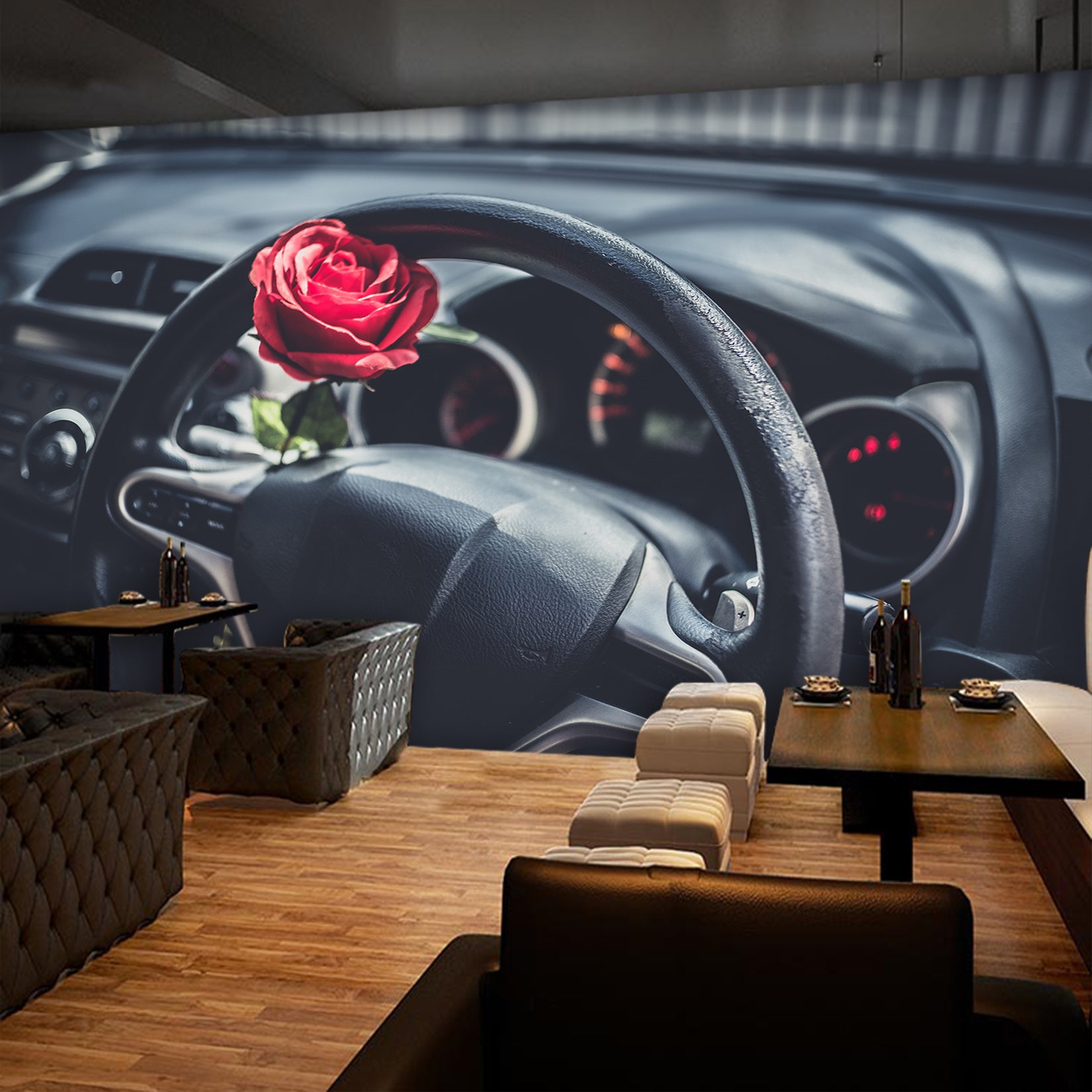 3D Rose Steering Wheel 344 Vehicle Wall Murals