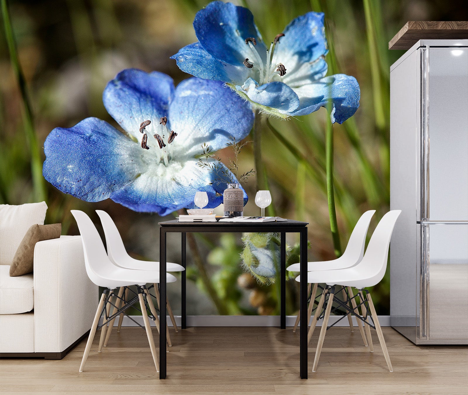 3D Blue Flowers 62069 Kathy Barefield Wall Mural Wall Murals