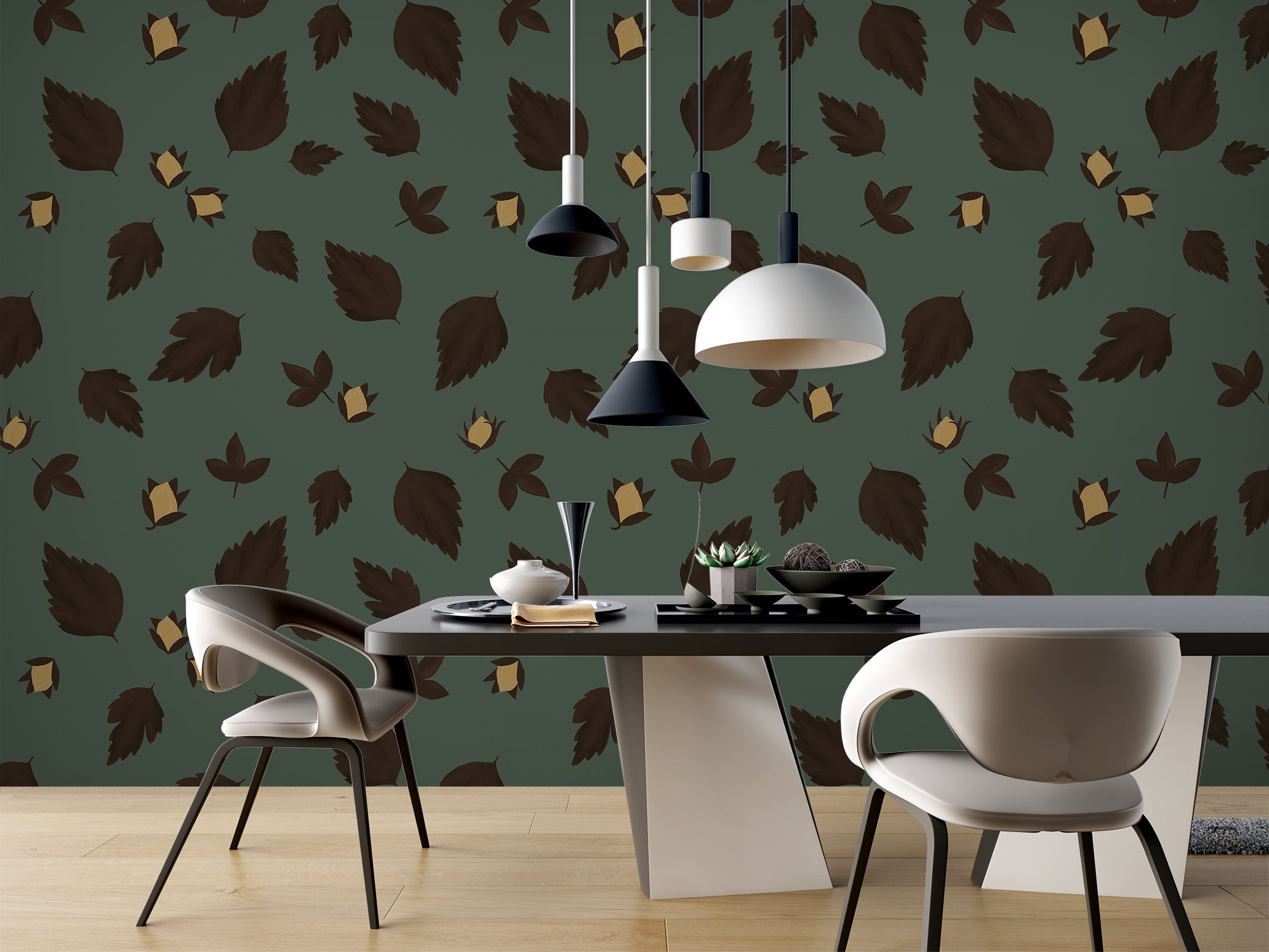 3D Leaves Pattern 98135 Kasumi Loffler Wall Mural Wall Murals