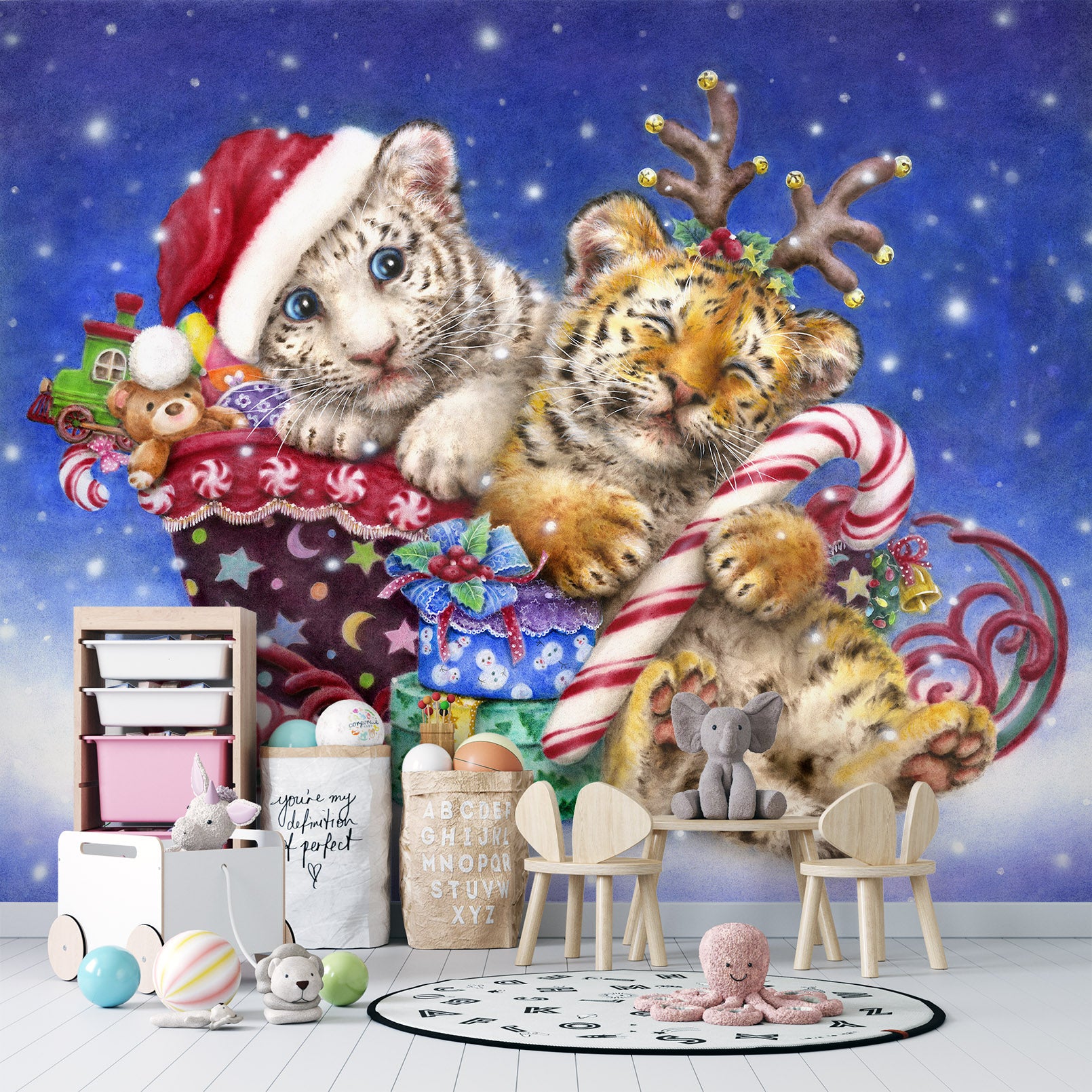 3D Christmas Lion Tiger 5433 Kayomi Harai Wall Mural Wall Murals