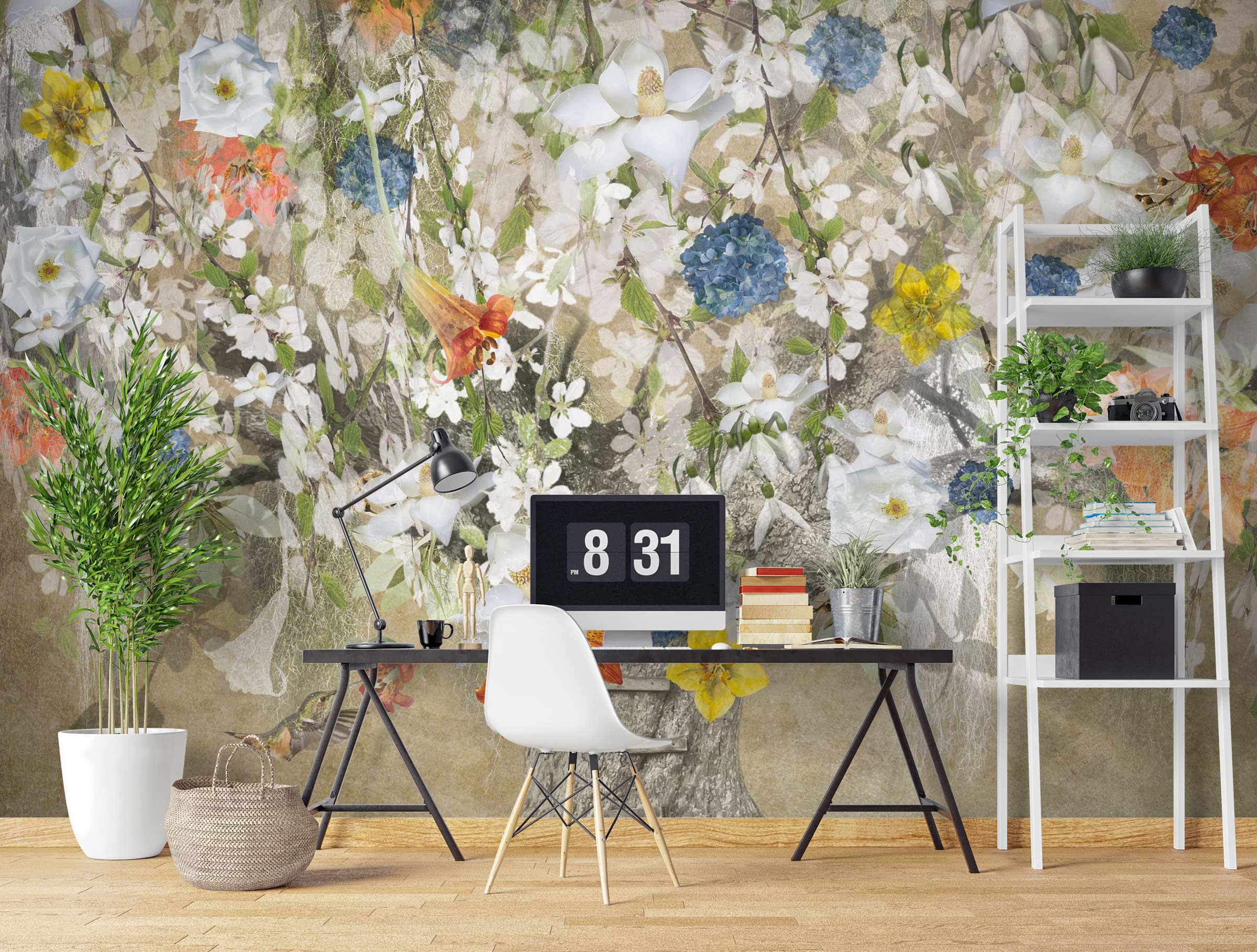 3D White Flowers 5254 Beth Sheridan Wall Mural Wall Murals