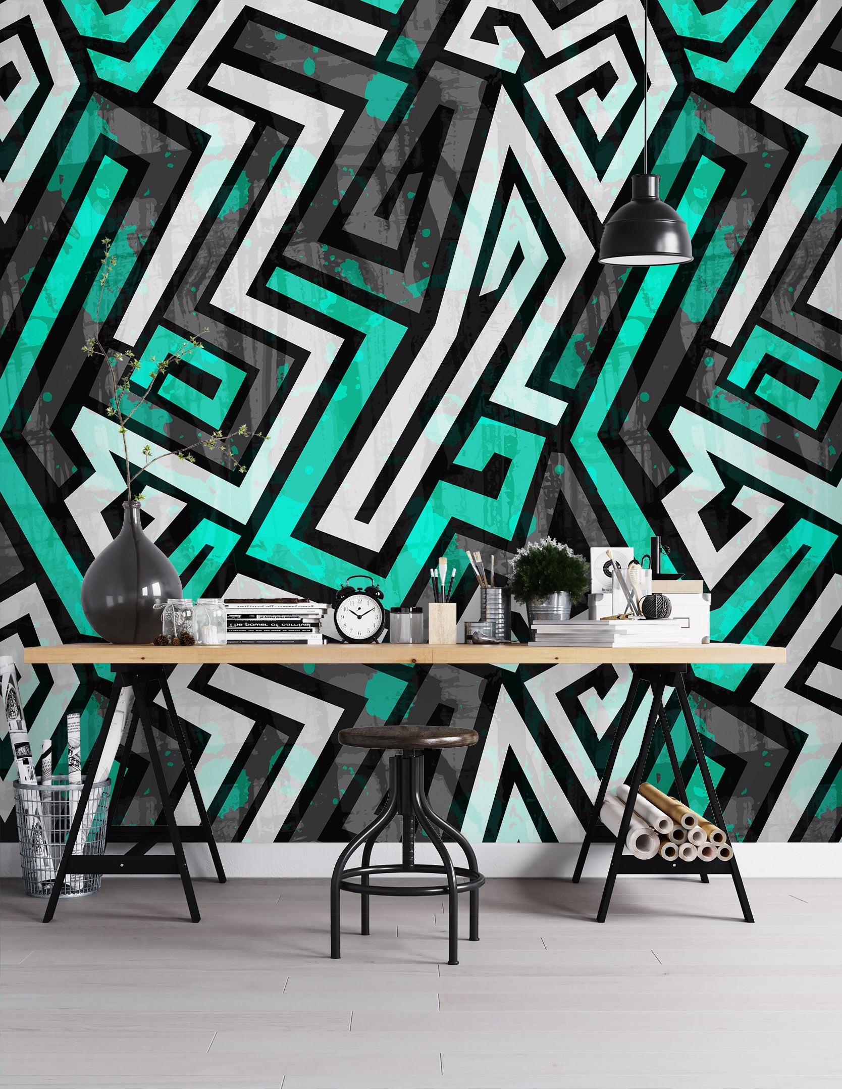 3D Green Gray Pattern 57160 Wall Murals