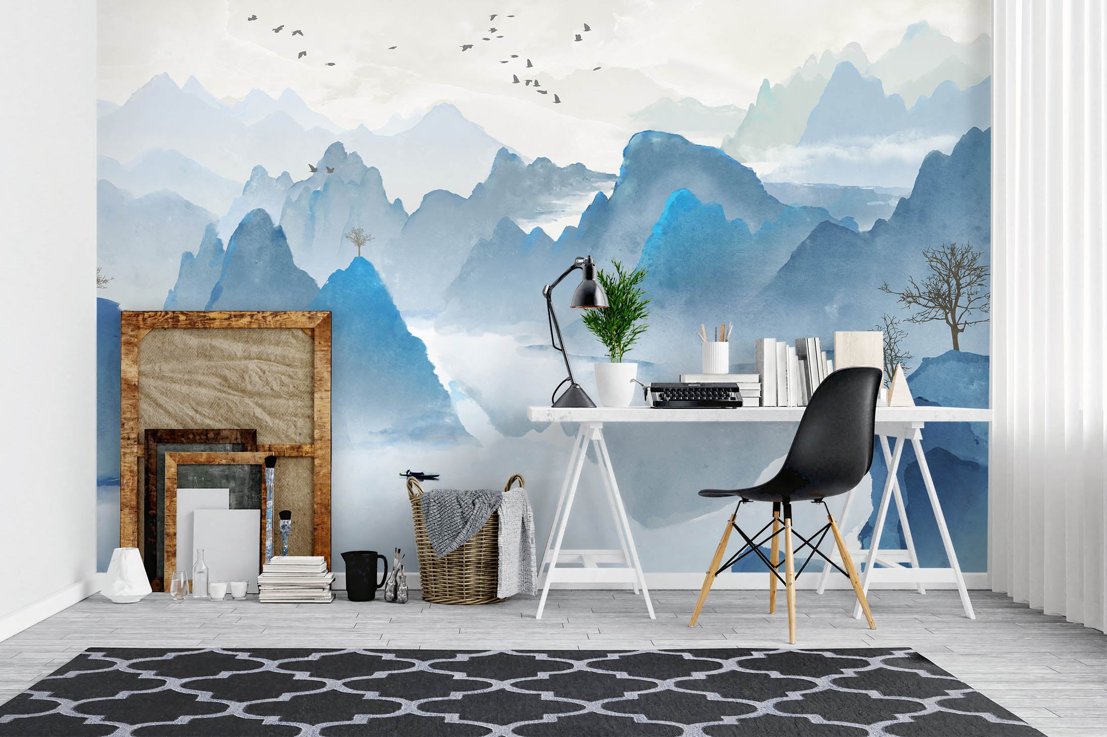 3D Mountain Tree 1064 Wall Murals