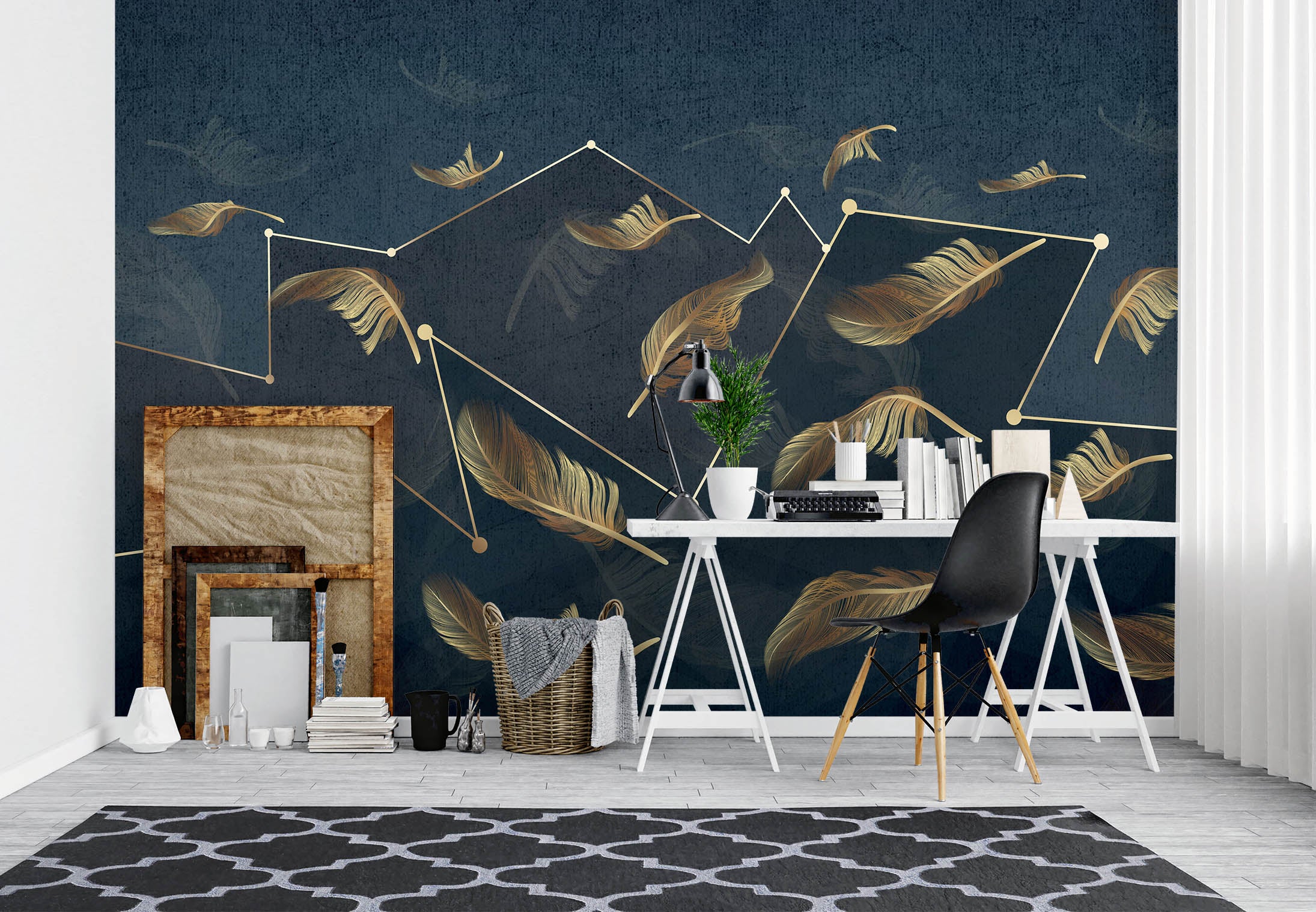 3D Golden Feather 1072 Wall Murals