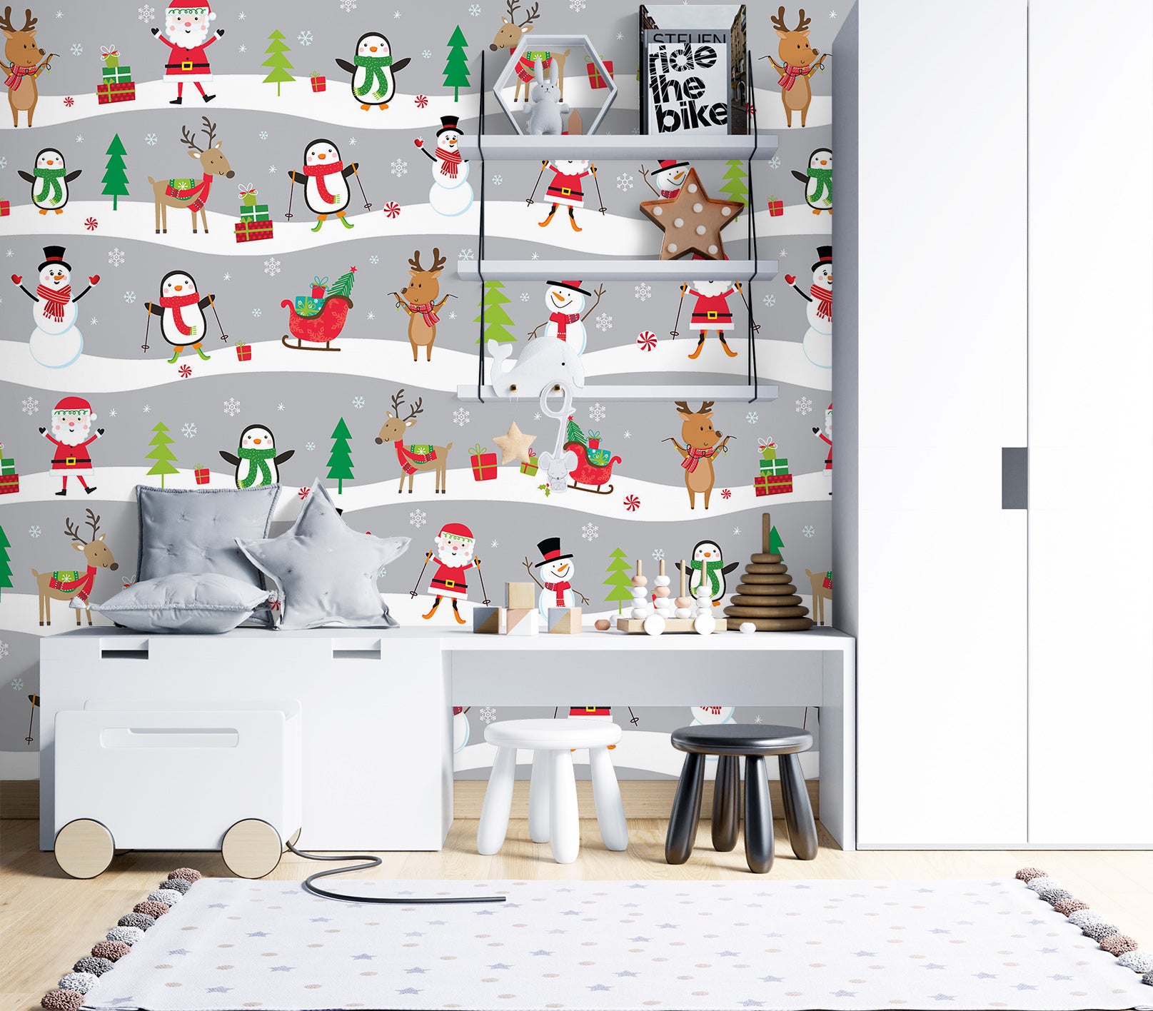 3D Snowman Penguin Deer Pattern 57055 Wall Murals