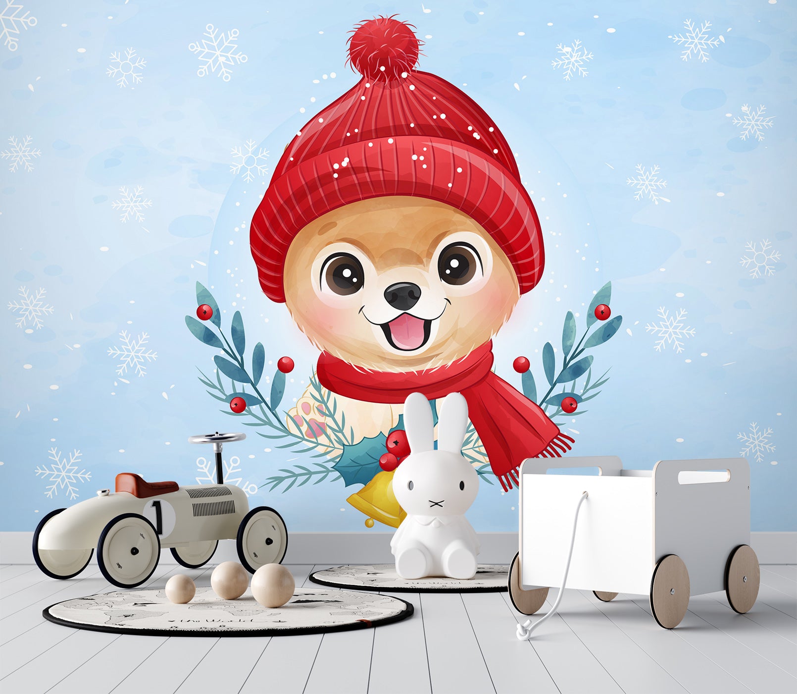 3D Dog Red Hat 57139 Wall Murals