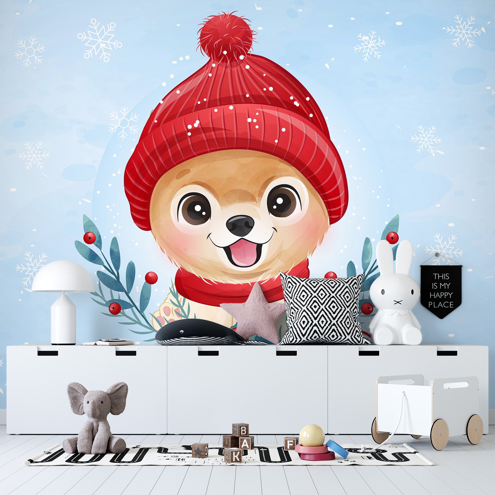 3D Dog Red Hat 57139 Wall Murals
