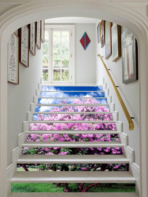 3D Pueple-pink Flowers 352 Stair Risers Wallpaper AJ Wallpaper