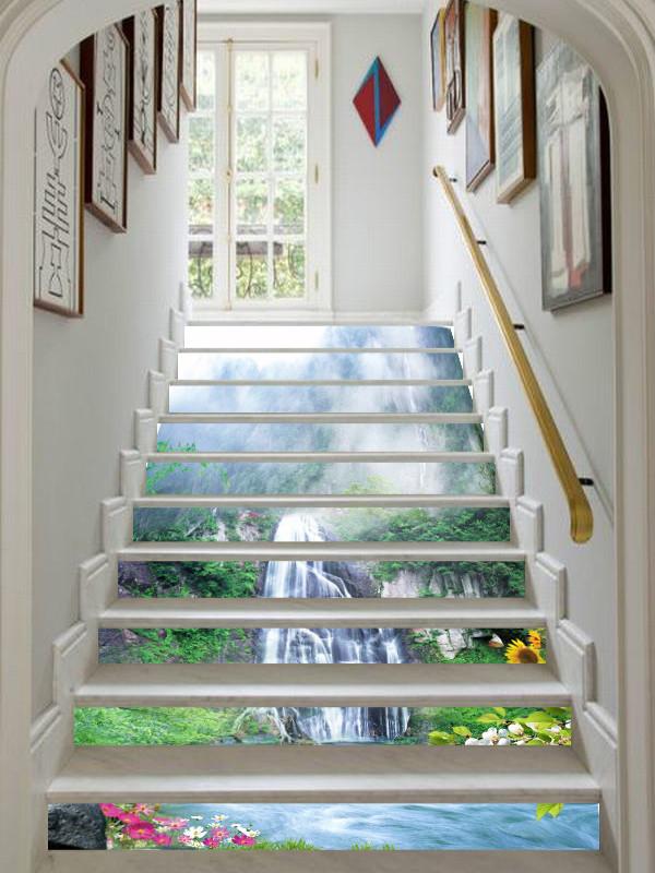 3D Mountain Waterfall 110 Stair Risers Wallpaper AJ Wallpaper