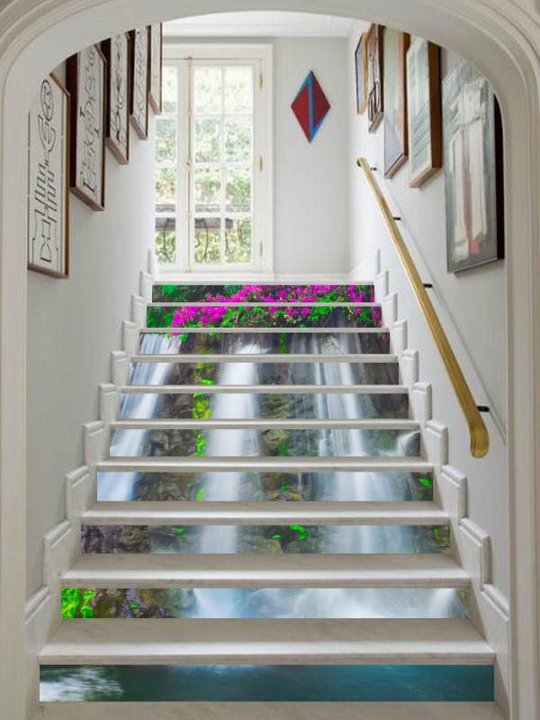 3D Waterfall And Flowers 84 Stair Risers Wallpaper AJ Wallpaper