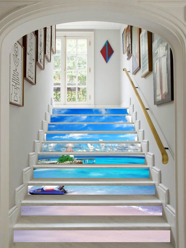 3D Sunny Day By The Sea 168 Stair Risers
