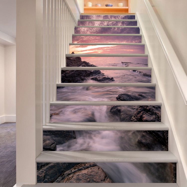 3D Pink Sky And Flowing Water 113 Stair Risers