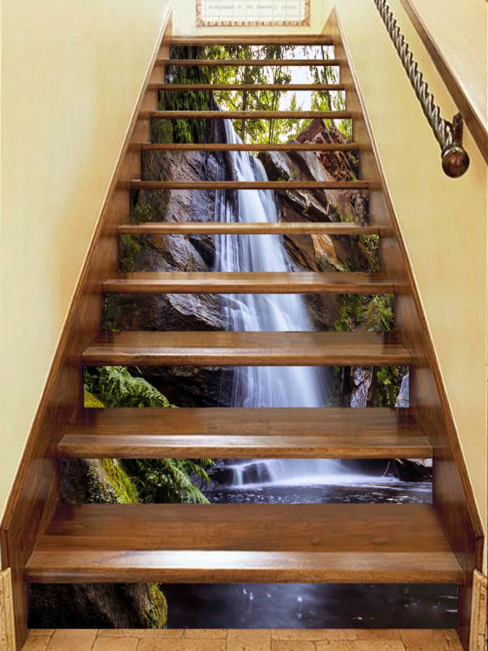 3D Rock Cliff Waterfall 1172 Stair Risers Wallpaper AJ Wallpaper
