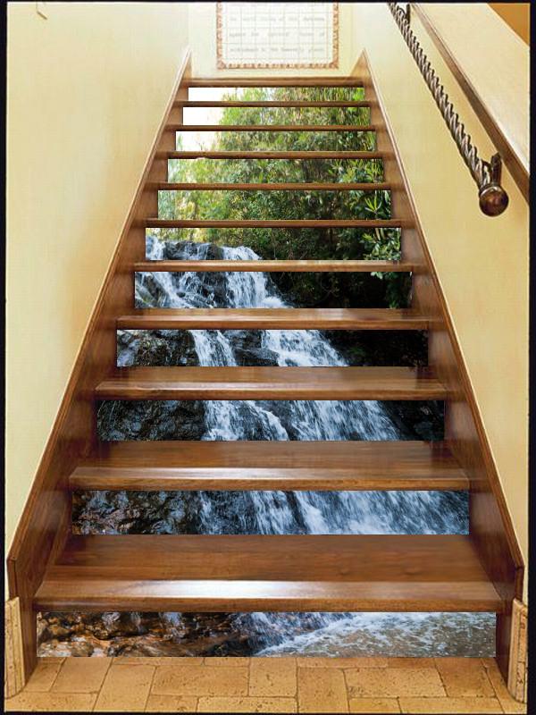 3D Forest Flowing River 489 Stair Risers Wallpaper AJ Wallpaper