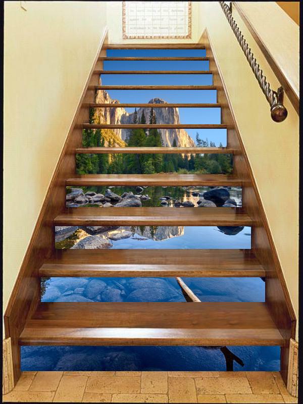 3D Mountains River Stones 206 Stair Risers Wallpaper AJ Wallpaper