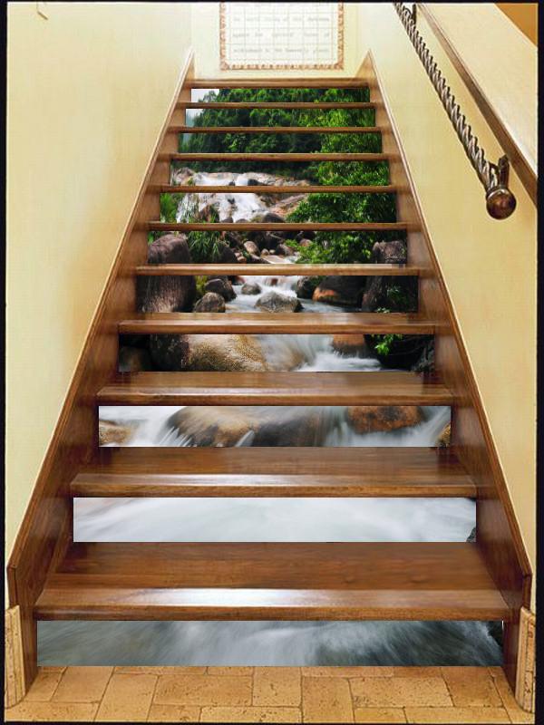 3D Stony Stream Scenery 304 Stair Risers Wallpaper AJ Wallpaper
