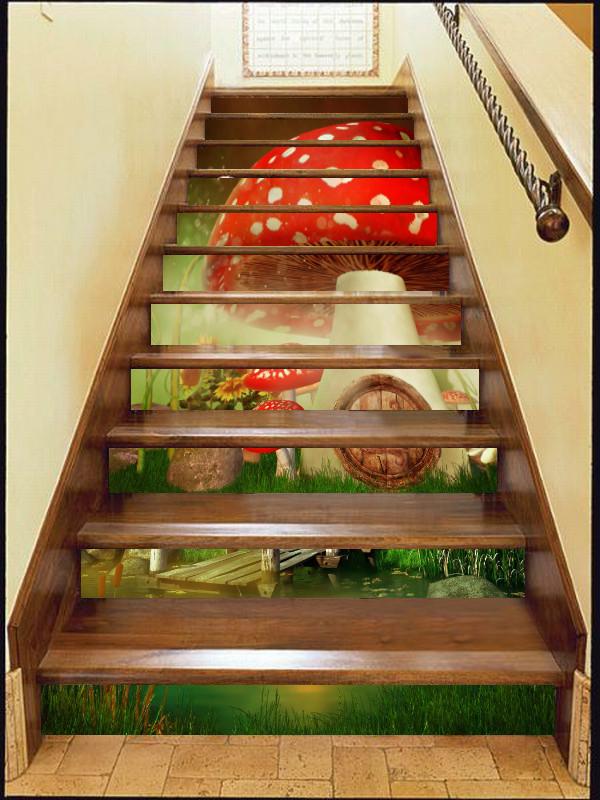 3D Lovely Mushrooom House 8 Stair Risers Wallpaper AJ Wallpaper