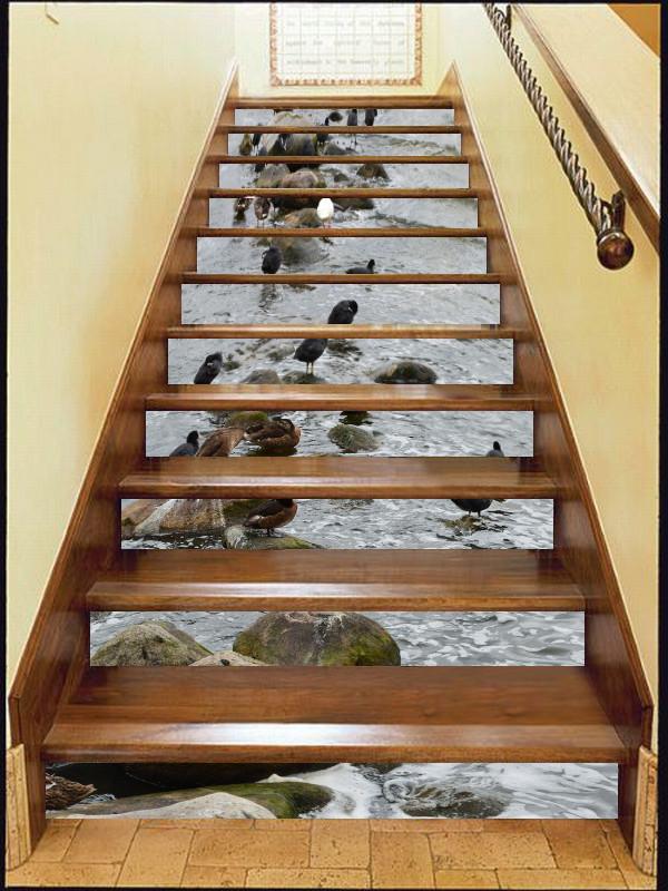 3D River Stones And Birds 397 Stair Risers Wallpaper AJ Wallpaper