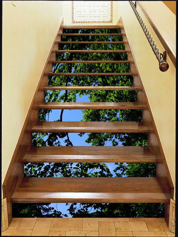 3D Tree Green Leaves 15 Stair Risers Wallpaper AJ Wallpaper