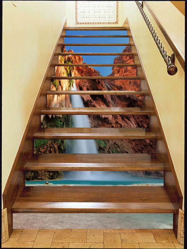 3D Cliff Waterfall 156 Stair Risers