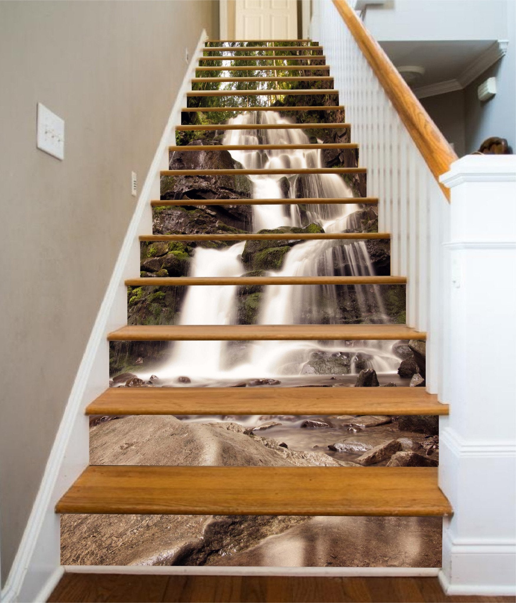 3D Rugged Waterfall 904 Stair Risers Wallpaper AJ Wallpaper