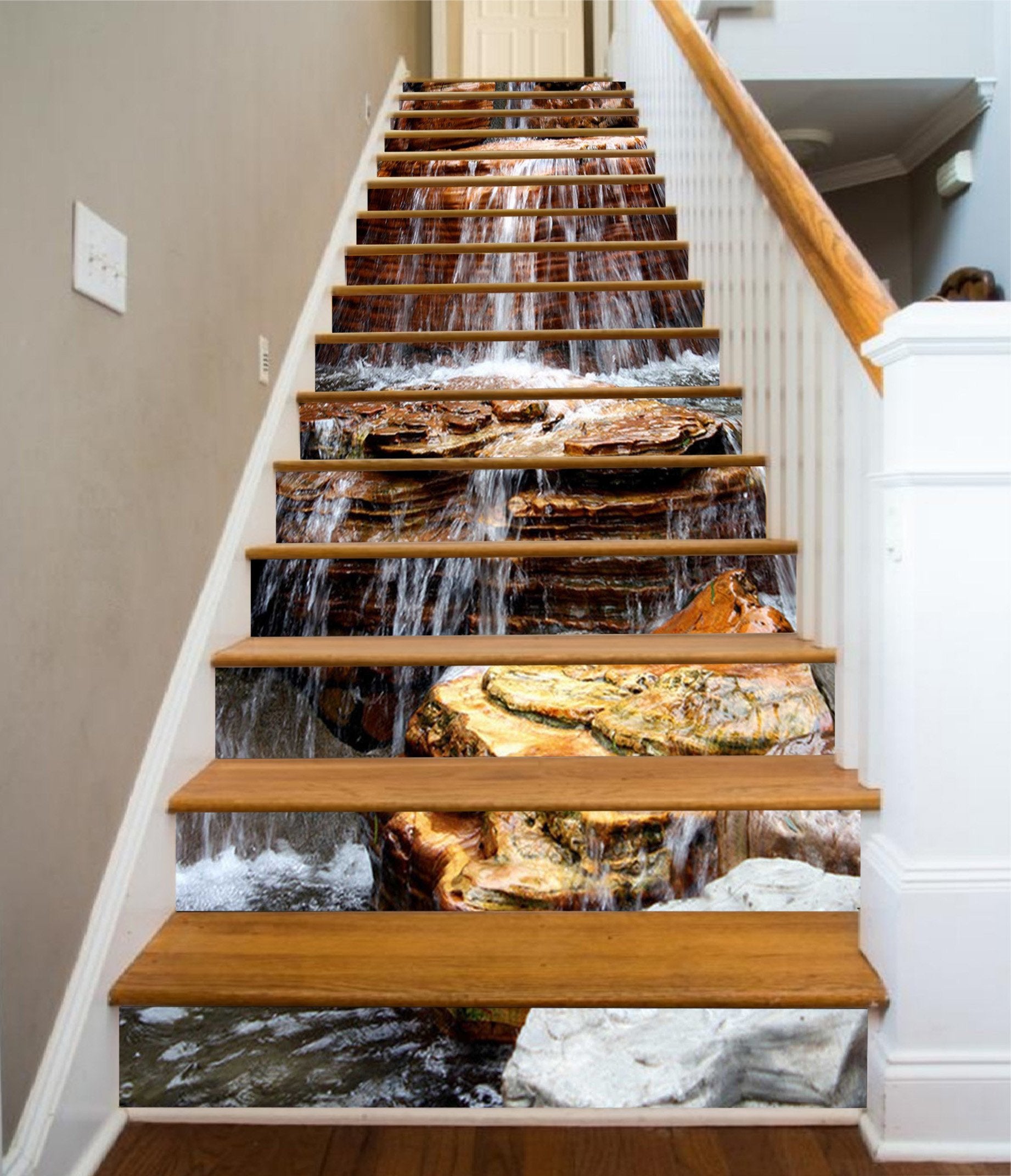 3D Rock Formation Flowing Creek 1625 Stair Risers Wallpaper AJ Wallpaper