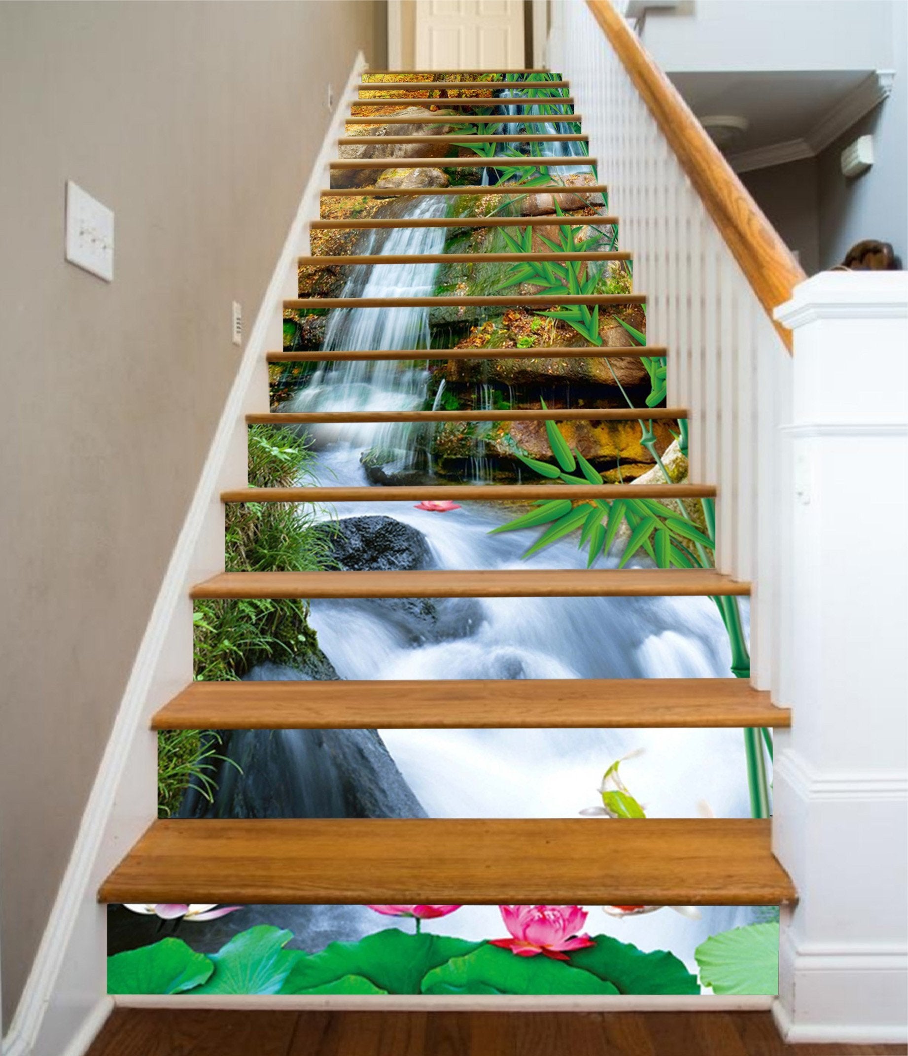3D River Waterfalls Bamboos 1362 Stair Risers Wallpaper AJ Wallpaper