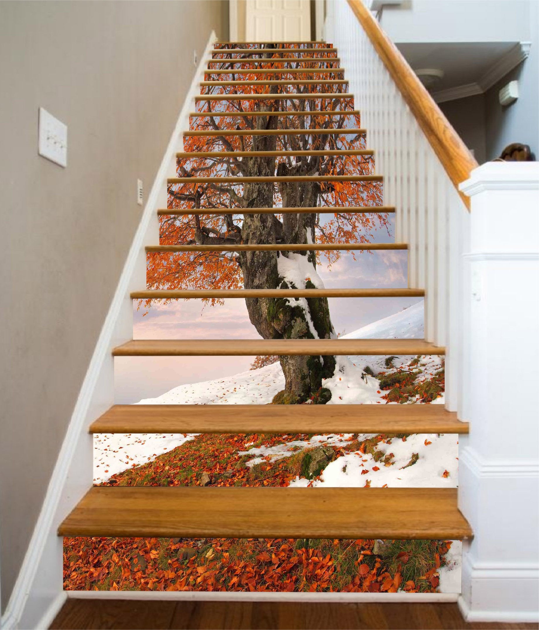3D Snow Tree 1267 Stair Risers Wallpaper AJ Wallpaper