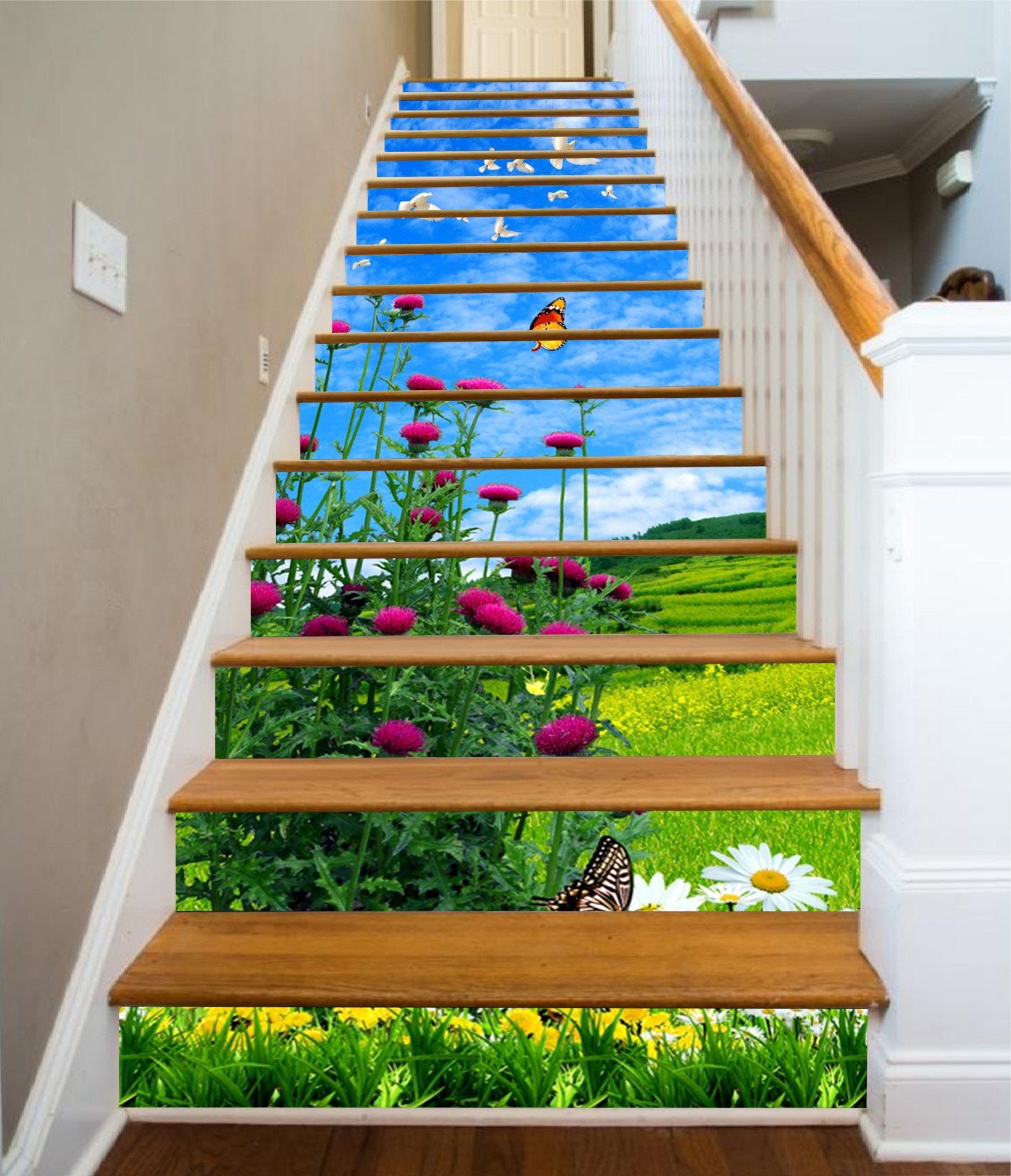 3D Flowers Butterflies Birds 1606 Stair Risers Wallpaper AJ Wallpaper