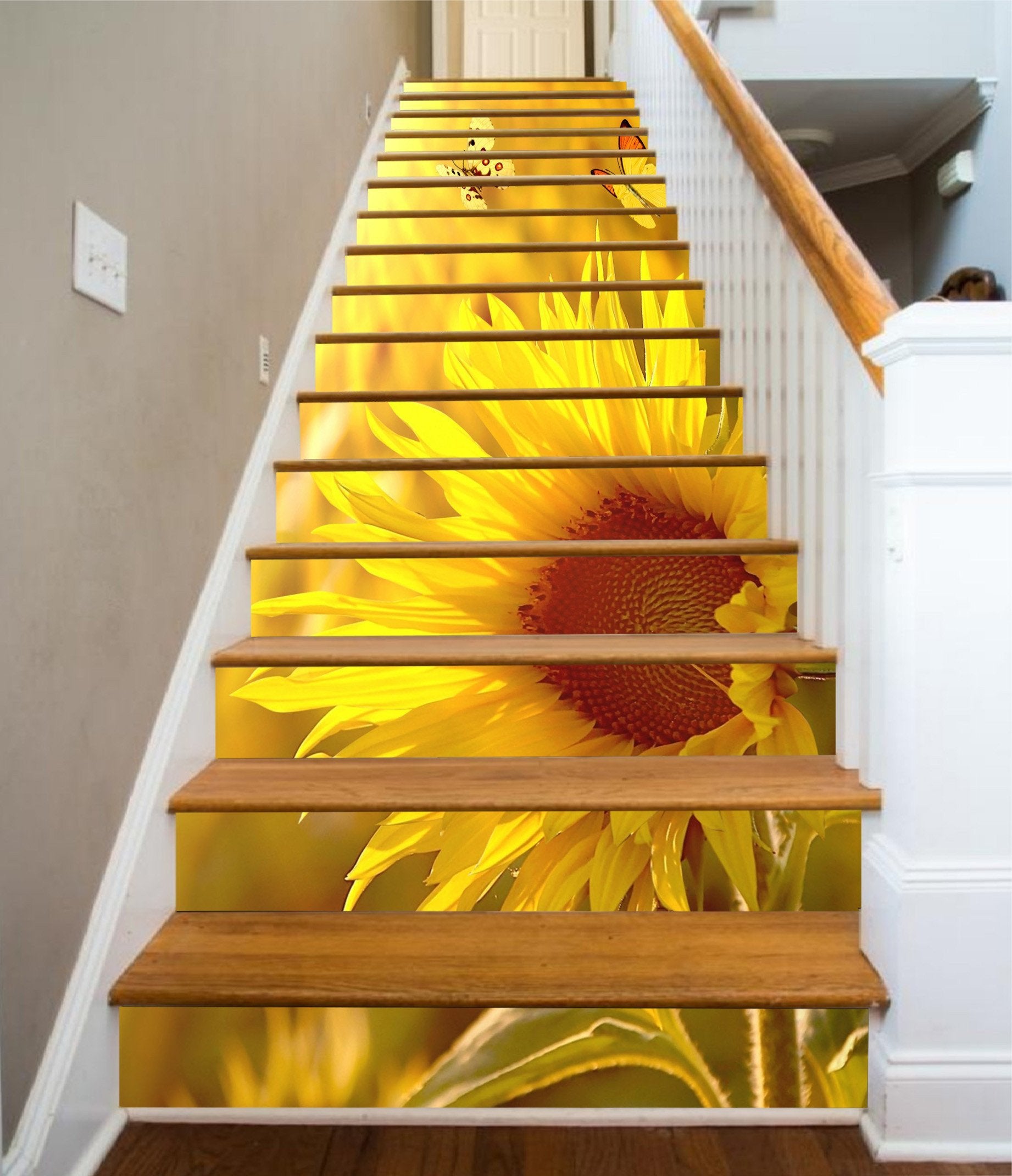3D Sunflower Butterflies 1474 Stair Risers Wallpaper AJ Wallpaper