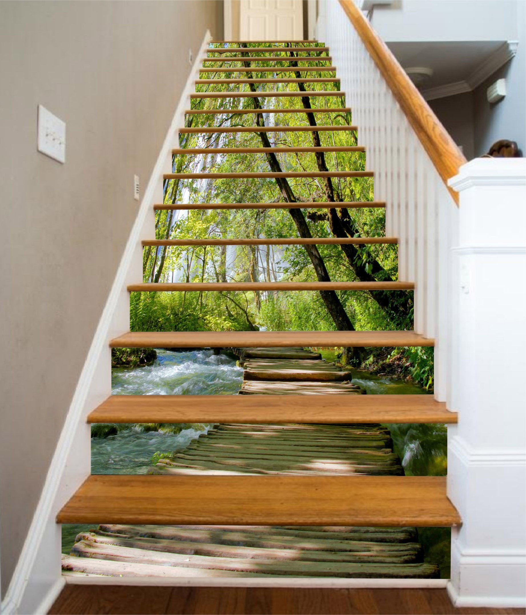 3D Froest River Wood Bridge 1148 Stair Risers Wallpaper AJ Wallpaper