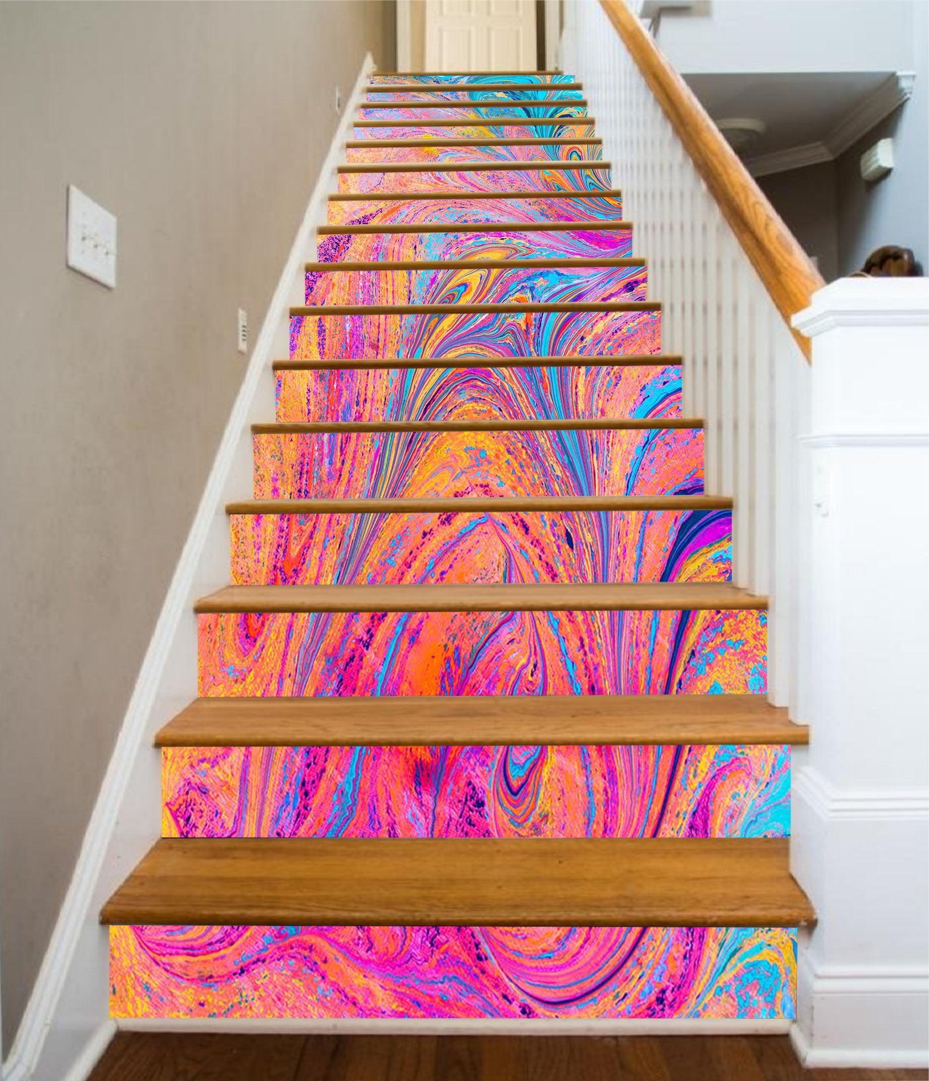3D Rainbow Vortex 6465 Marble Tile Texture Stair Risers Wallpaper AJ Wallpaper