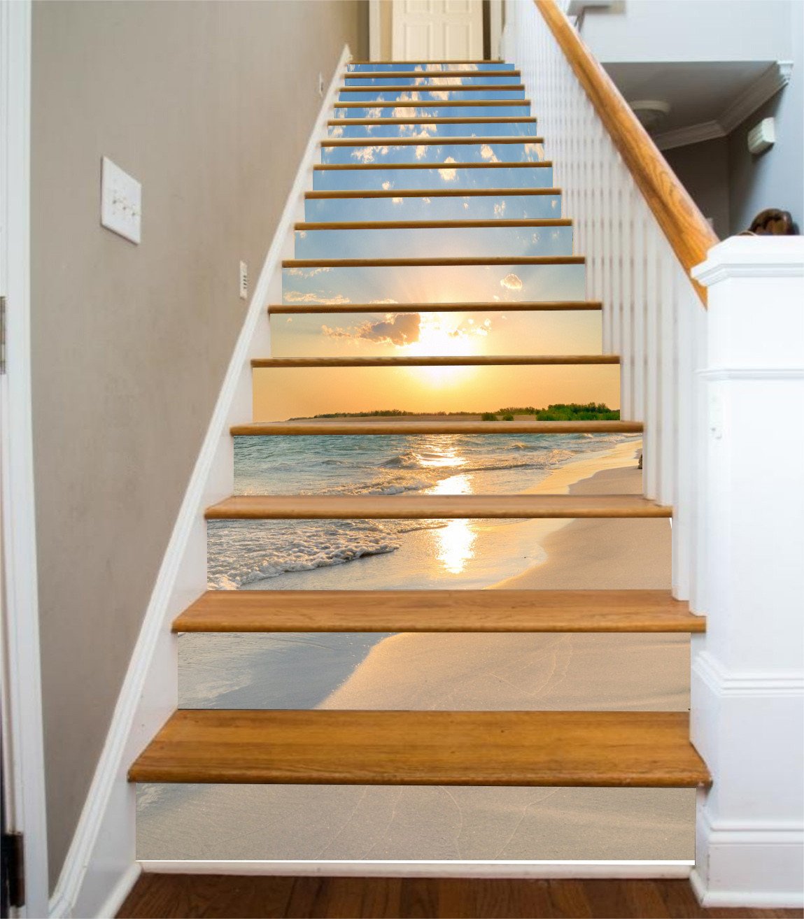3D Beach Sunset 321 Stair Risers Wallpaper AJ Wallpaper